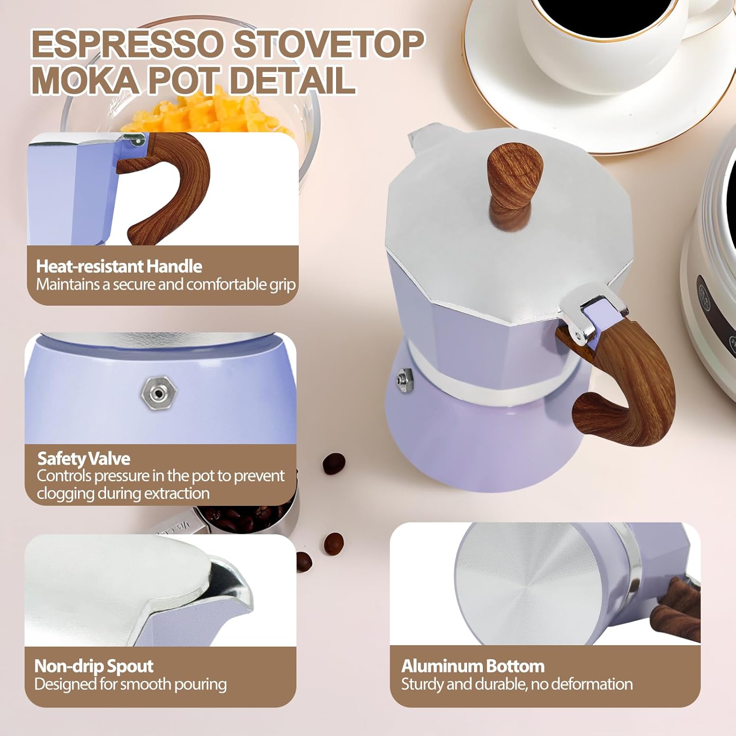 Aluminum 12 Cup 600ml Moka Pot Express Coffee Maker Stovetop Espresso Colorful Coffeemaker Italian Classic Style Brewing Greca Cafe Mocha Machine for Cafeteras Lover Camping Travel and Home Use 20oz