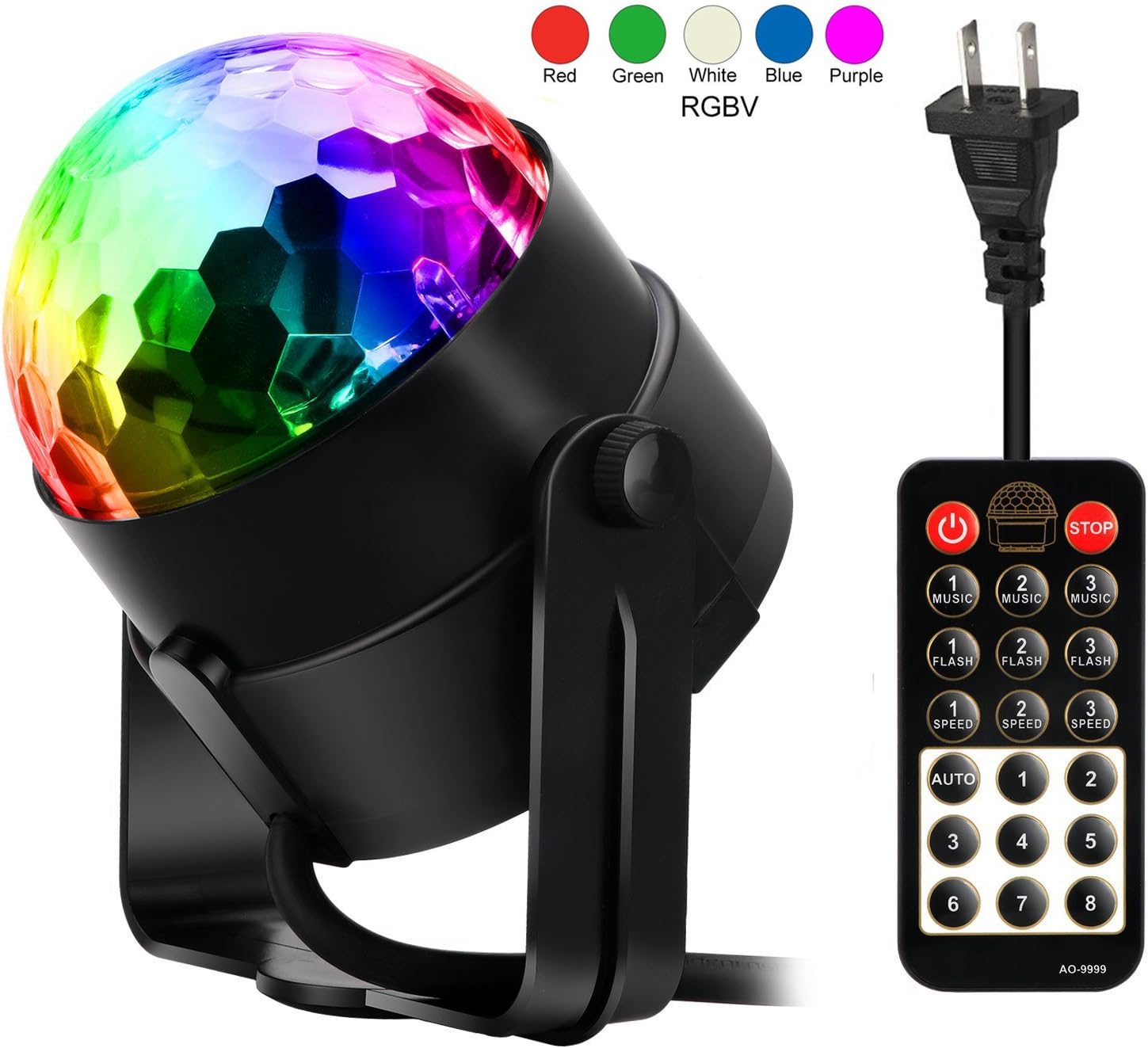 Disco Ball Lights with Remote Control, Amisq Party lights RGB Music Activated Color Changing Crystal Rotating DJ Party Lights Glitter Ball for Home, birthday party, KTV, Bar, Stage, Pub and Show