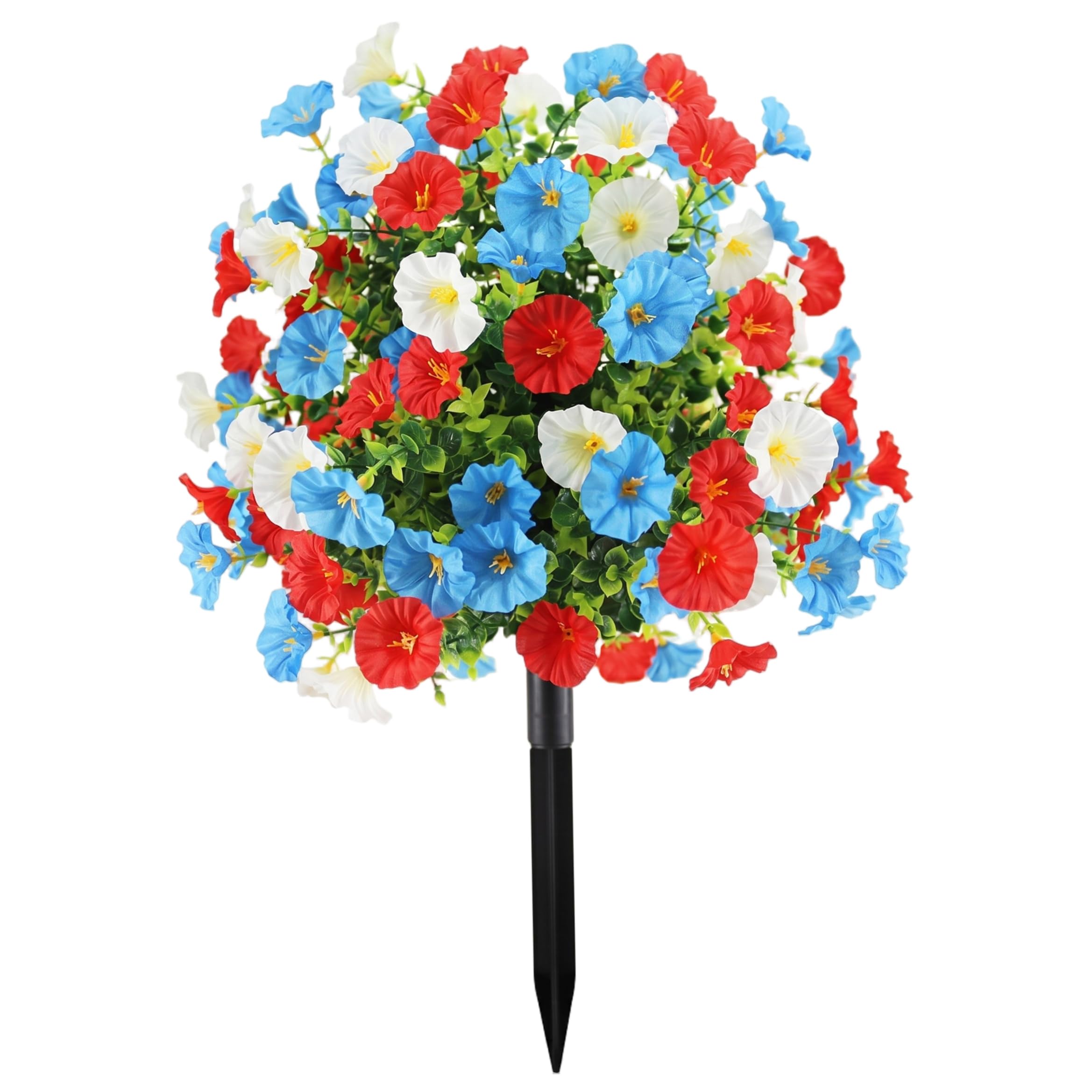 Monetais Patriotic Flowers, 22in Height Red White and Blue Flowers with Stake Artificial Pansies 4th of July Decorations for Outdoors, Garden, Yard, 1Pcs Red White and Blue