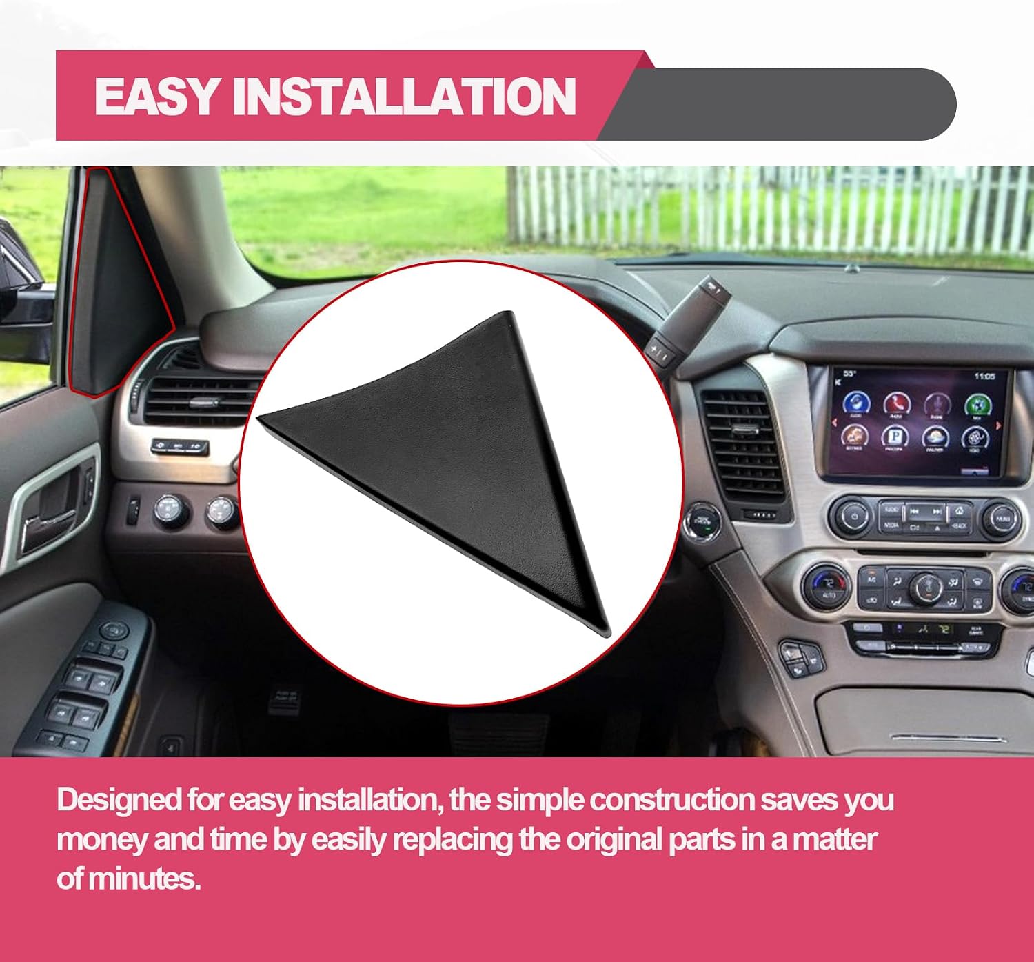 Front Door Upper Trim Panel Triangle Cover Driver and Passenger - Compatible with 2007-2013 Chevy Avalanche Silverado Suburban Tahoe, GMC Sierra Yukon Replaces 25857289 25857294