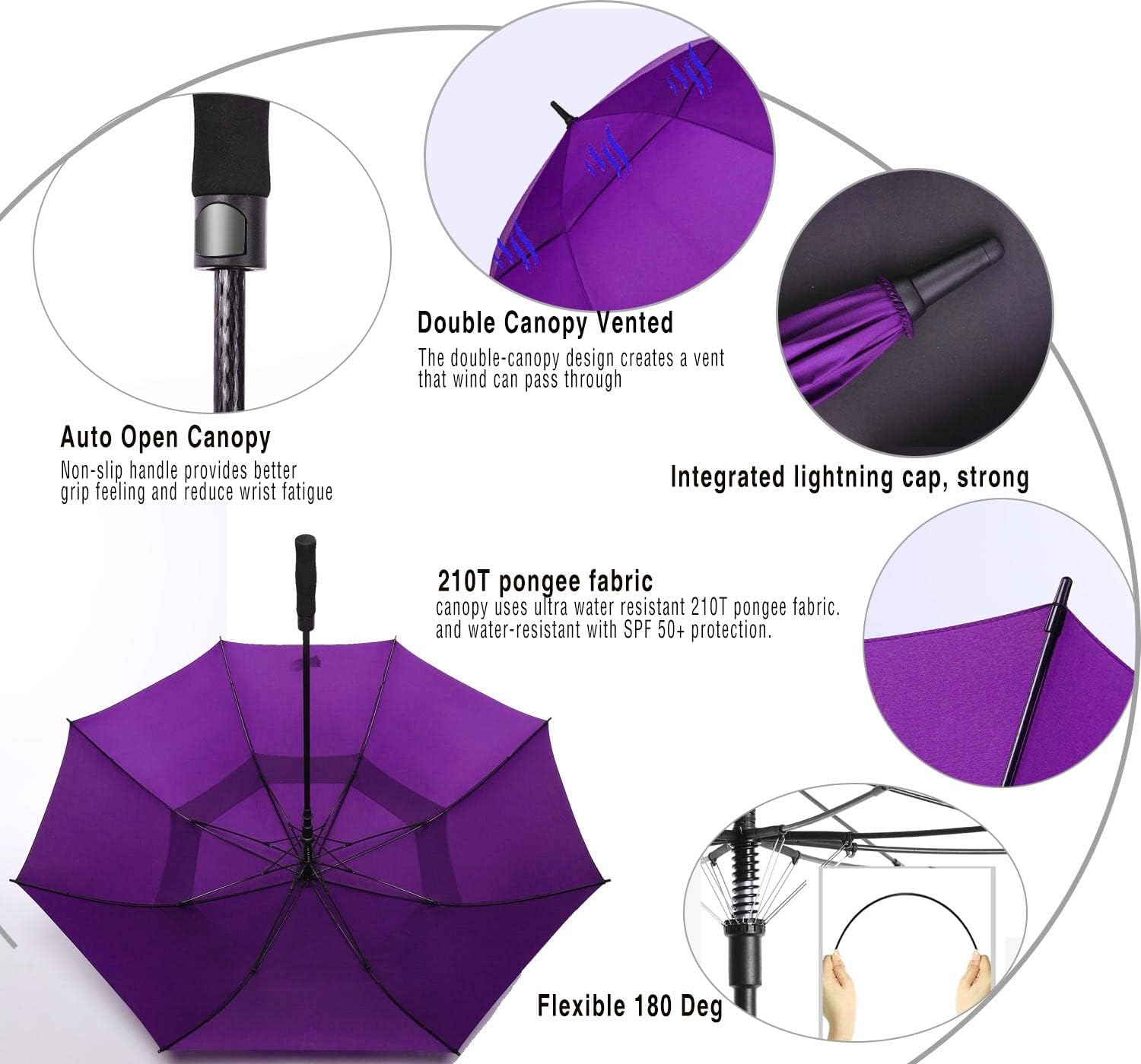 SIEPASA Golf Umbrella Large 62/68/72 Inch Automatic Open Golf Umbrella Extra Large Oversize Double Canopy Vented Umbrella Windproof Waterproof for Men and Women.