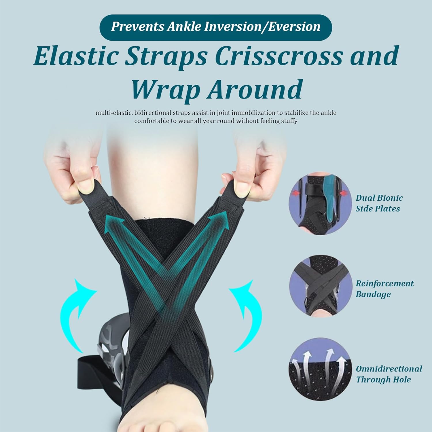 Ankle Brace for Men & Women - Breathable Ankle Support Brace, Adjustable Stabilizer for Running, Work, Sports, Upgraded Elastic One Size Fits All — Avoids Sizing Errors (One Pair)