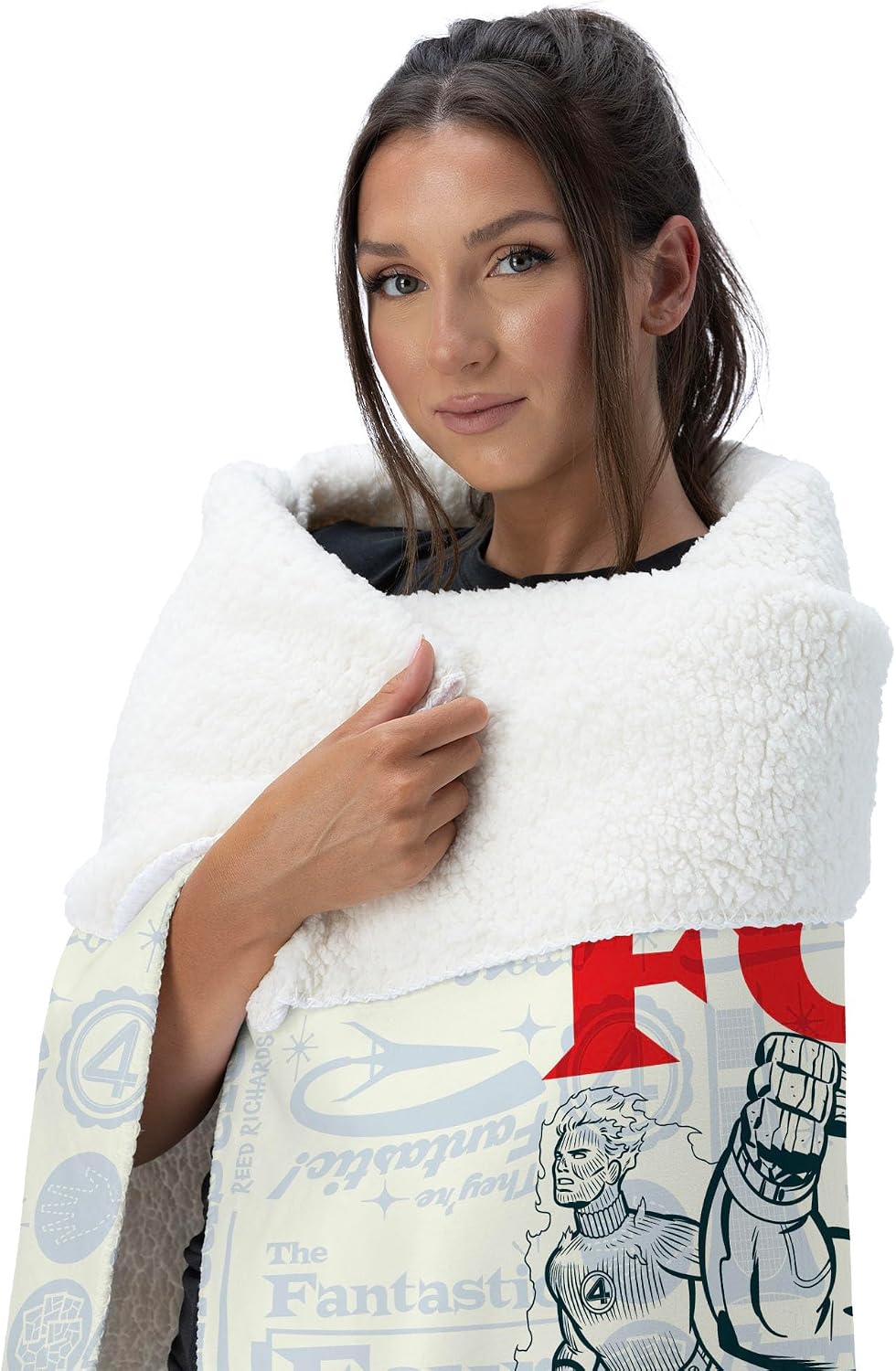 Marvel Fantastic Four First Steps Fantastic Team Up Silk Touch Sherpa Throw Blanket – Ultra-Soft Fleece with Cozy Sherpa Backing, Official Superhero Bedding or Couch Throw, 50 x 60 Inches