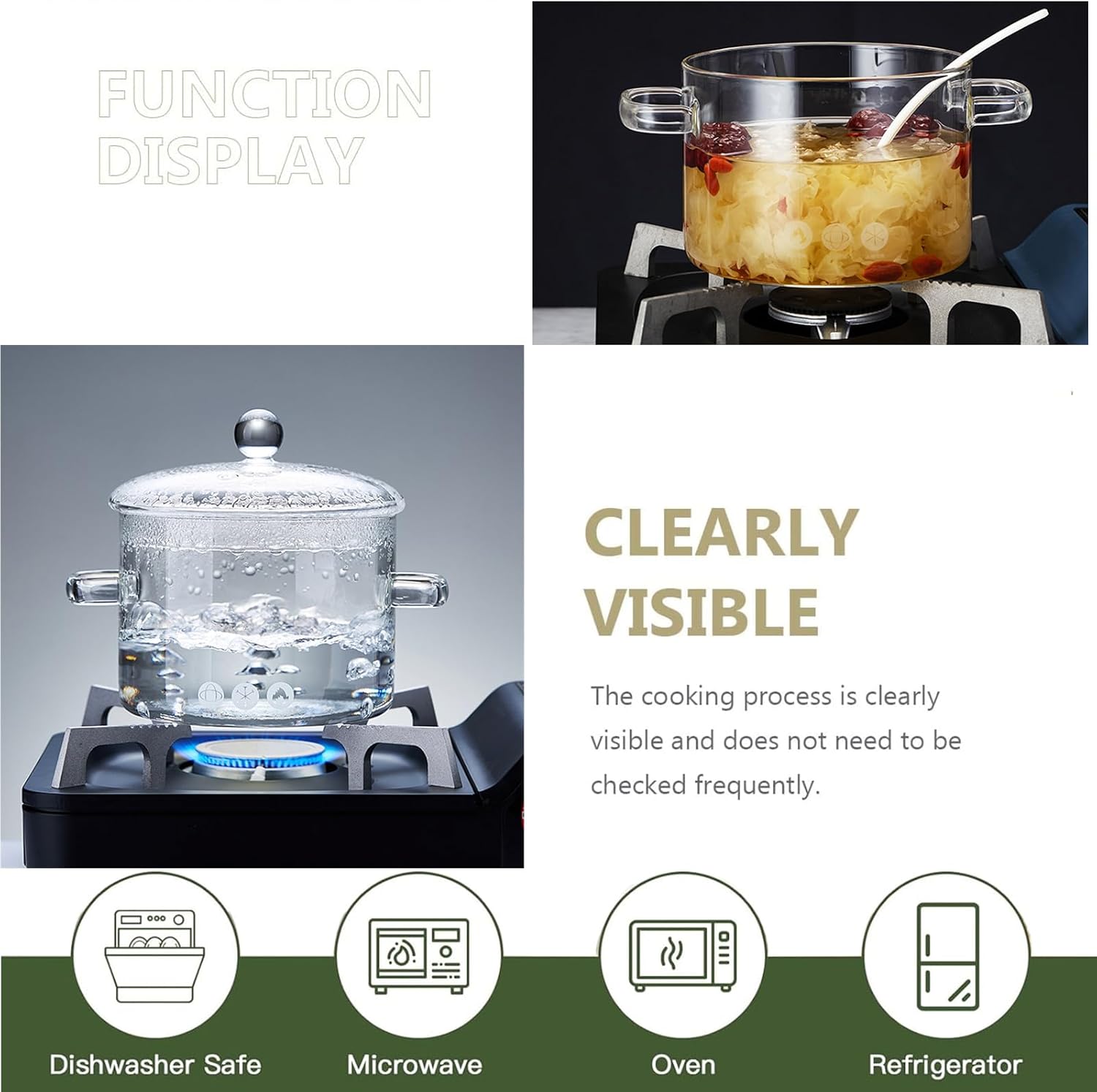 Glass Saucepan with Cover, 1900ml Stovetop Cooking Pot with Lid and Handle Simmer Pot Clear Soup Pot, High Borosilicate Glass Cookware