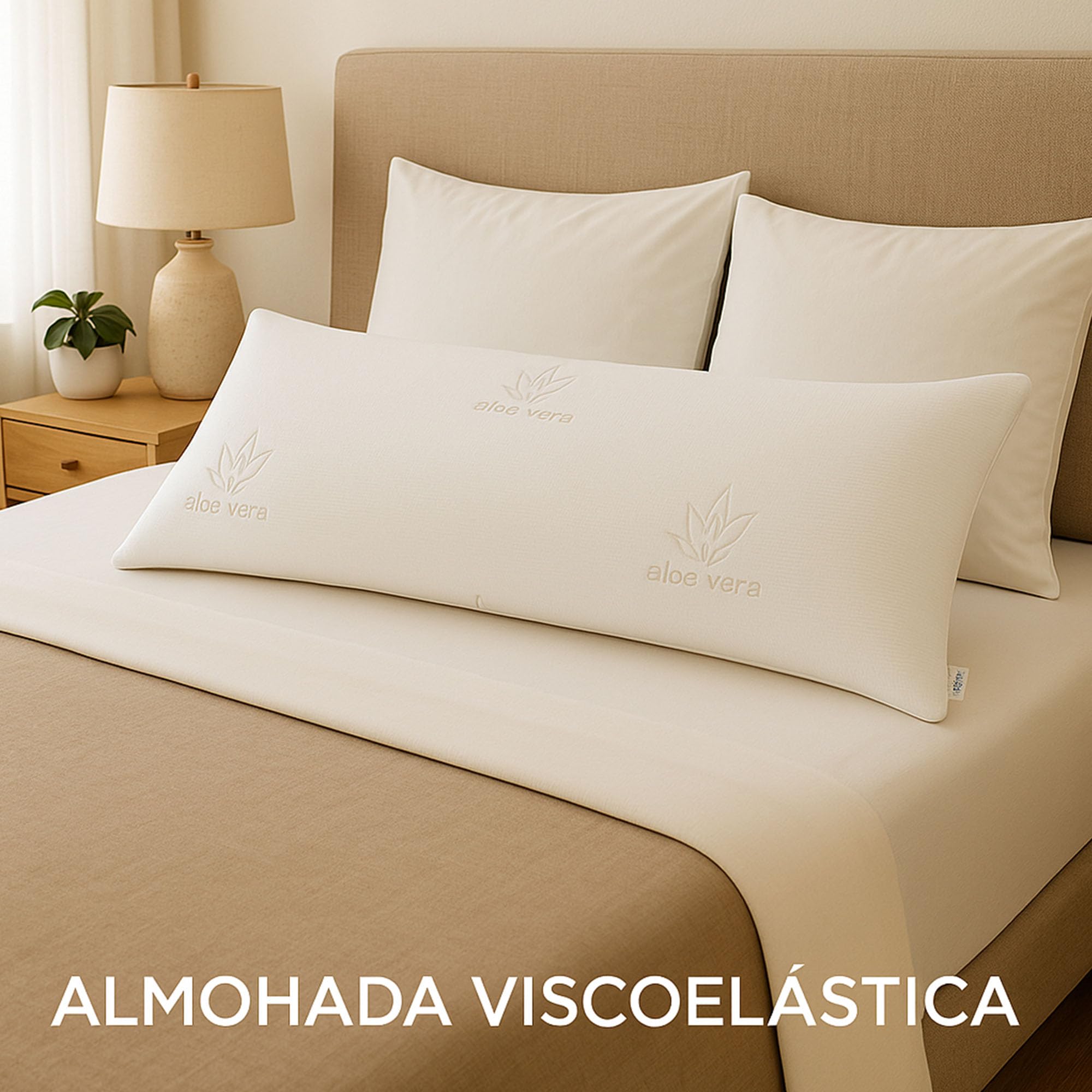 Donegal Collections - Almohada Viscoelastica 150 Aloe Vera - Almohada 150 cm - Tejido Strech Aloe Vera, Copos 100% Viscoelásticos - Firmeza Media-Alta, Termoregulable Antiácaros Fabricado en España