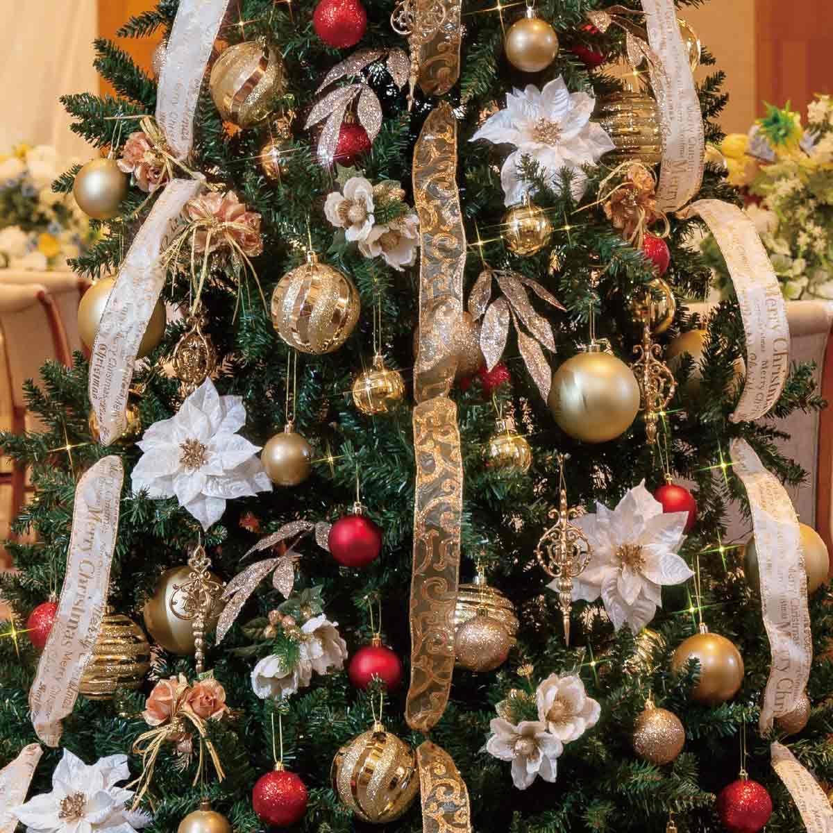 デラックスクリスマスツリー 高さ180センチ幅115センチ 雪化粧 ゴールド 軒先渡し】ストア・エキスプレス デラックス木製ベース