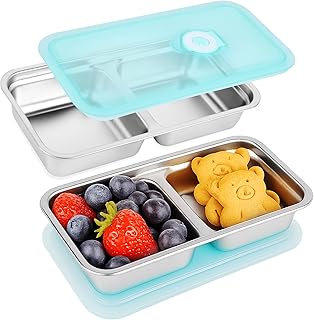 Loscarol 2 Pack Stainless Steel Snack Containers with Lids –20 oz Metal Double Compartment Reusable Condiment Containers – Dishwasher Safe Travel Food Storage Travel & Outdoor Camping