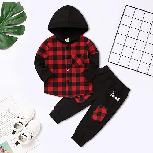 Miniatura 2 de Fuermos Conjunto para niño pequeño - Sudadera y pantalones a cuadros con capucha - Ropa de otoño