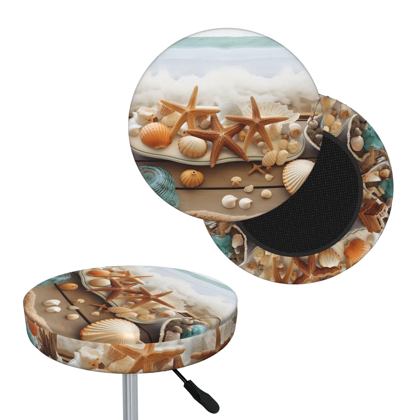 NONHAI Ocean Beach Theme Bar Stool Cover Round Elastic Stool Cushion Covers Dustproof Bar Chair Cover Washable Stool Cushion Slipcover Stretch Stool Seat Covers for 12-14 Inch Chair