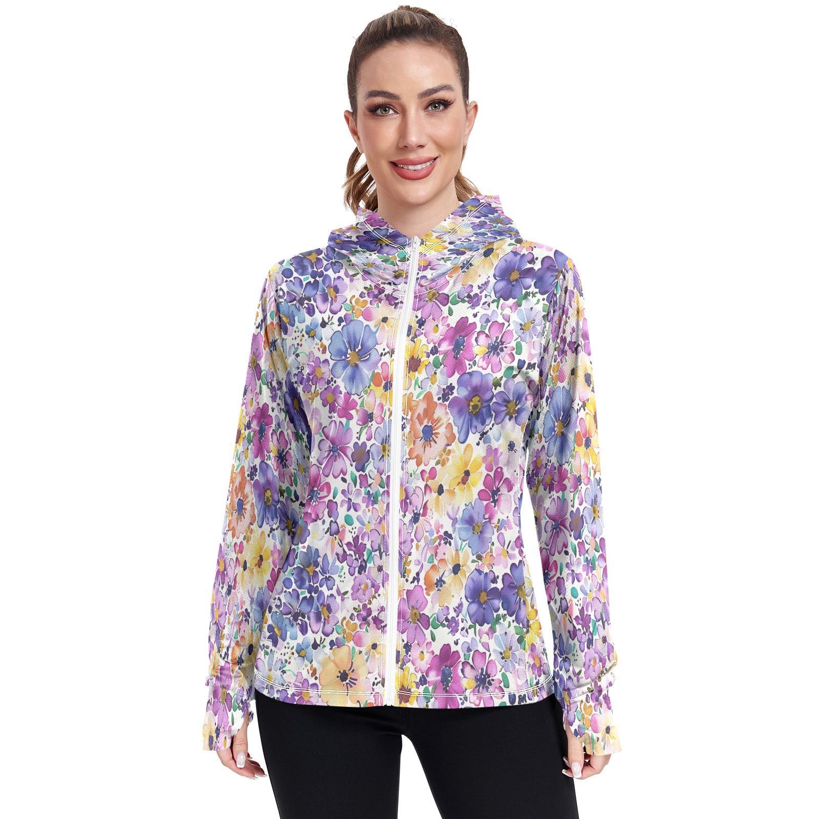 Kigai Flower Women's UPF 50+ Sun Protection Hoodie Jacket with Pocket Zip Long Sleeve Sun Shirt for Gardening Hiking Outdoor