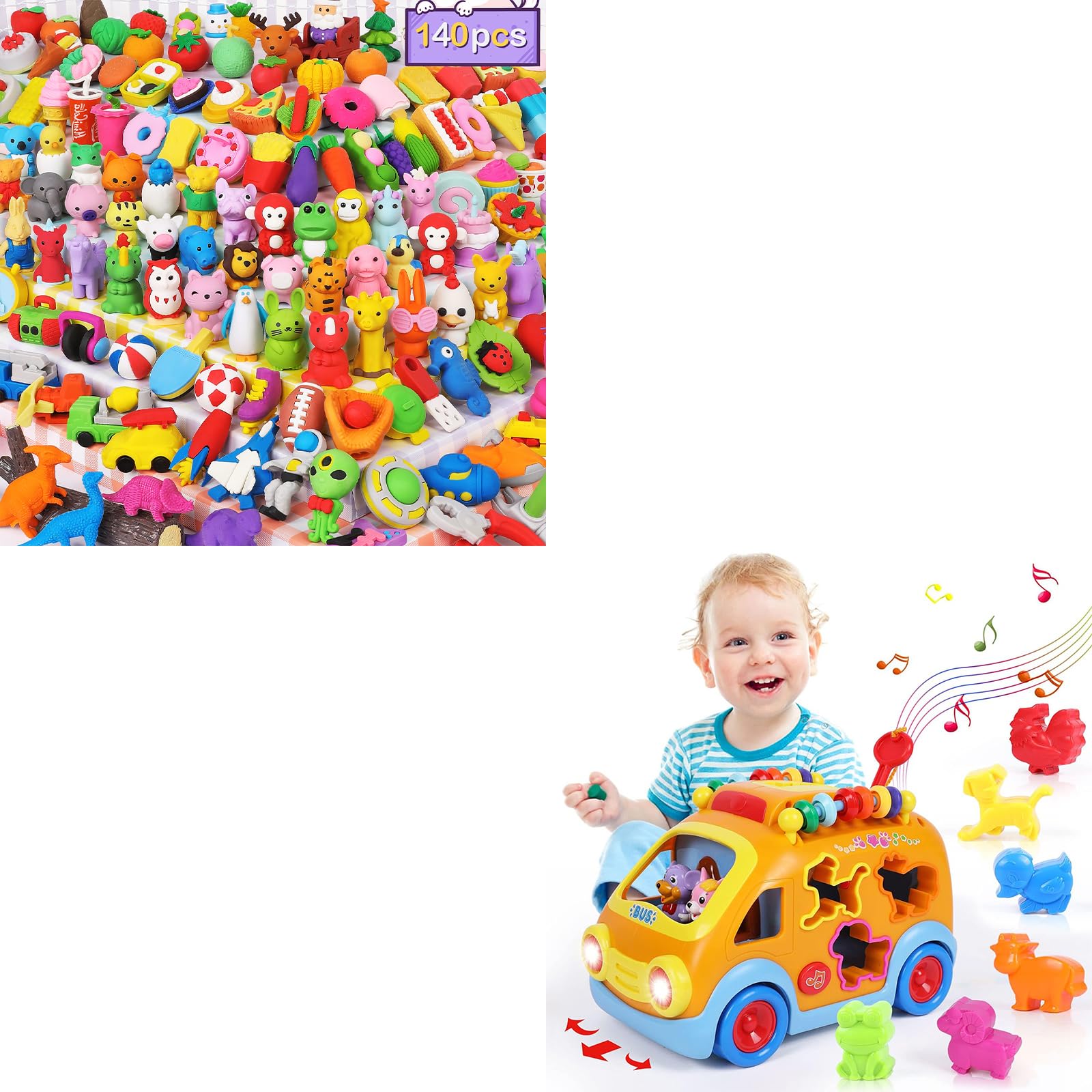 140 Pcs Animal Erasers for Kids with Musical Learning Toys for Toddlers 1-3