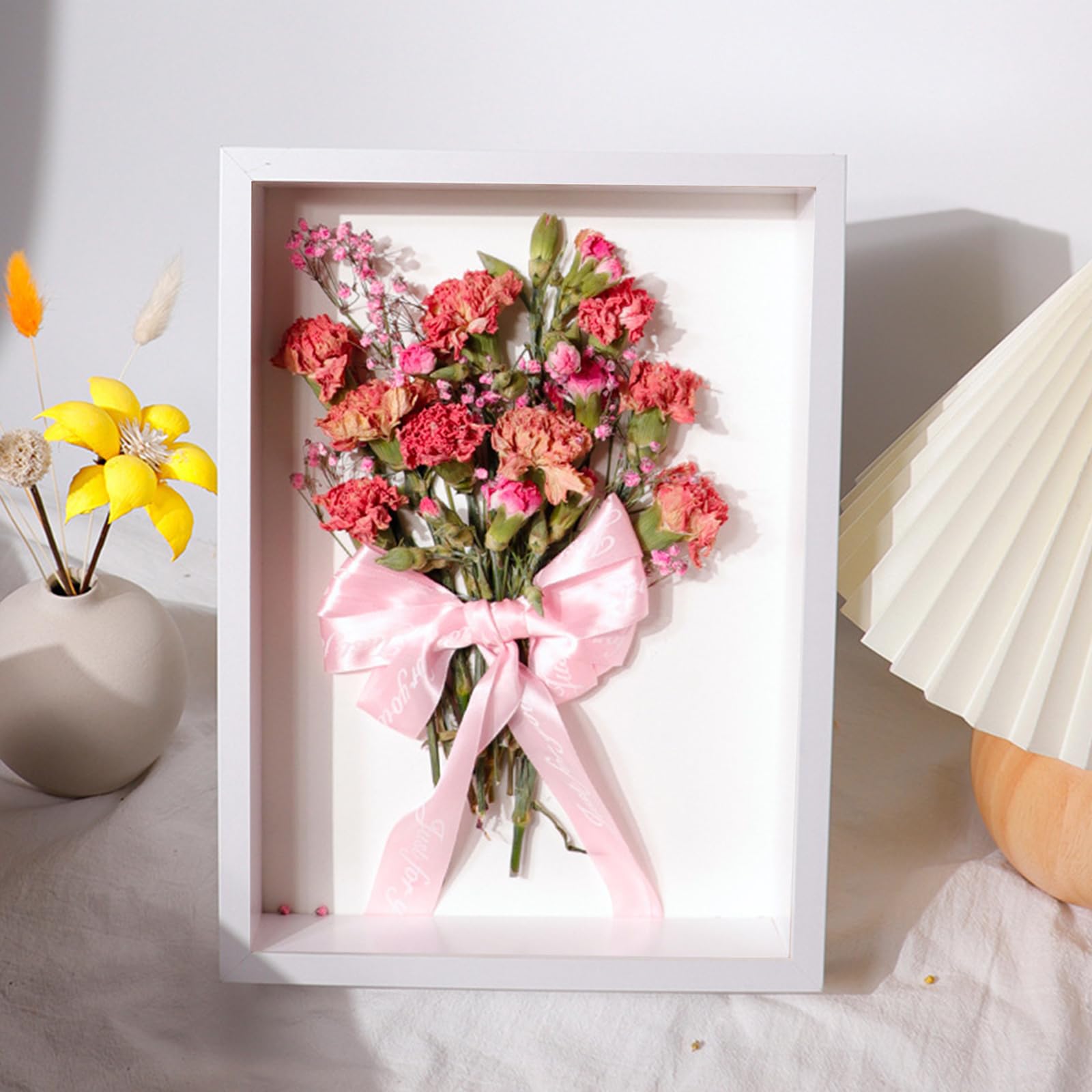 Pack de 2 marco Fotos 20x25 Blanco, 3d Profundo con Cristal Acrilico y MDF, Portafotos para Recuerdos, Flores Secas, Objetos Pequenos, Pared y Mesa