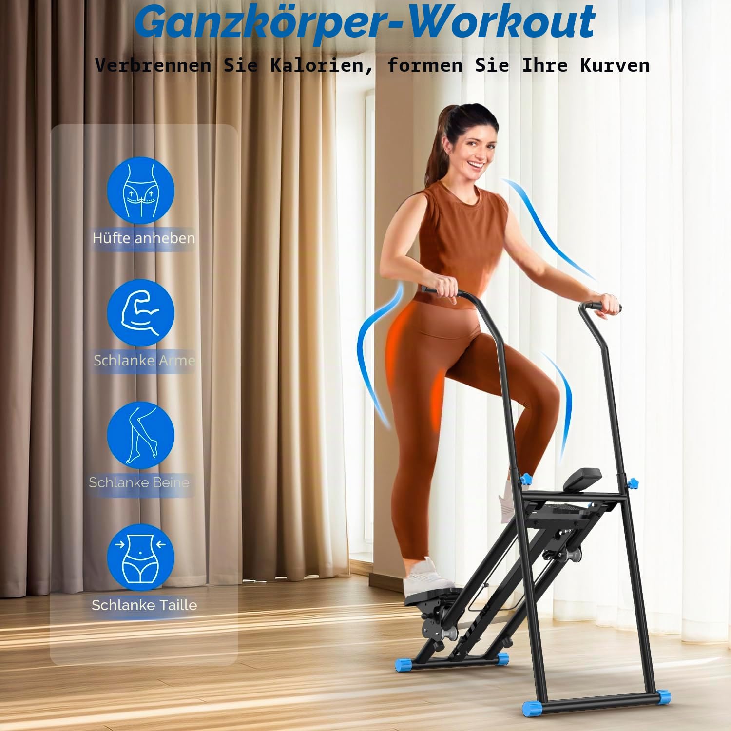 Klettermaschine, Treppensteiger für Heim-Fitnessübungen, zusammenklappbar, vertikale Klettermaschine für Ganzkörpertraining, 136 kg Tragkraft, Weiß