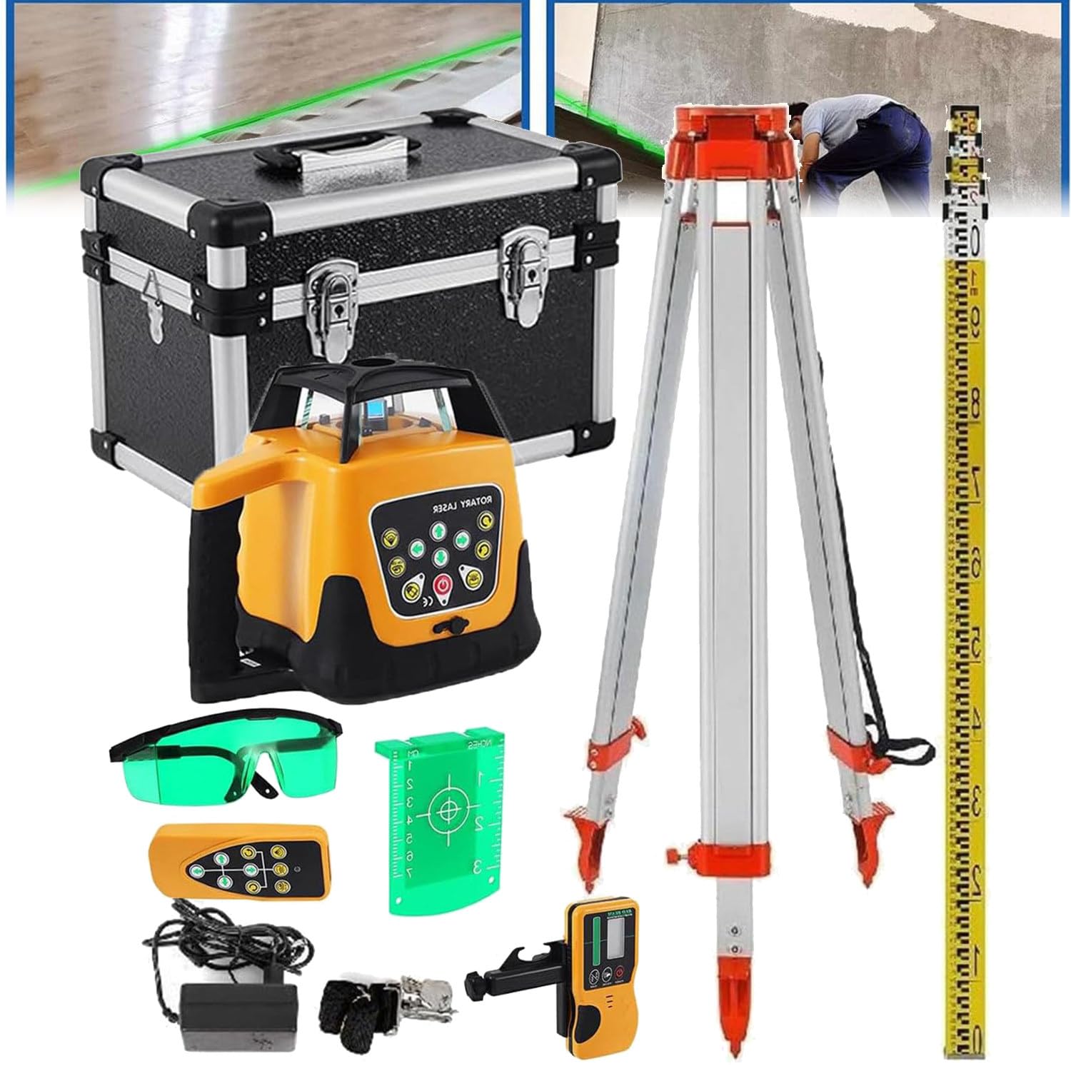 Scanner Laser Niveau Laser Rotatif Faisceau Rouge Auto-nivelant, portée de 500m, équipement de Mesure, Outils de Construction (Greenbeam)