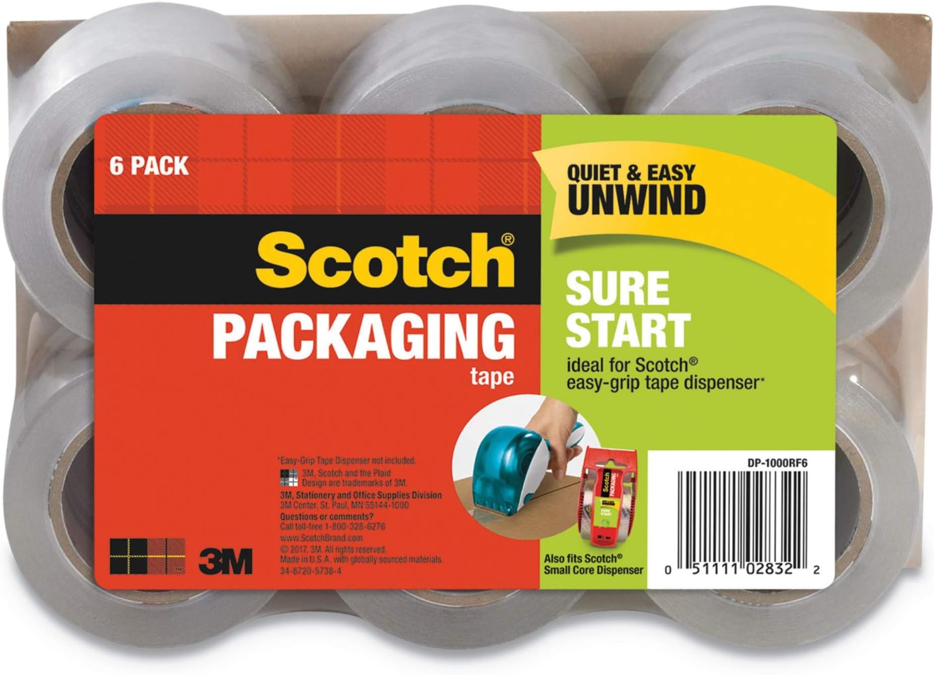 Refill Rolls for DP-1000 Easy Grip Tape Dispenser, 1.88 inch x 25yds, 6/Pack