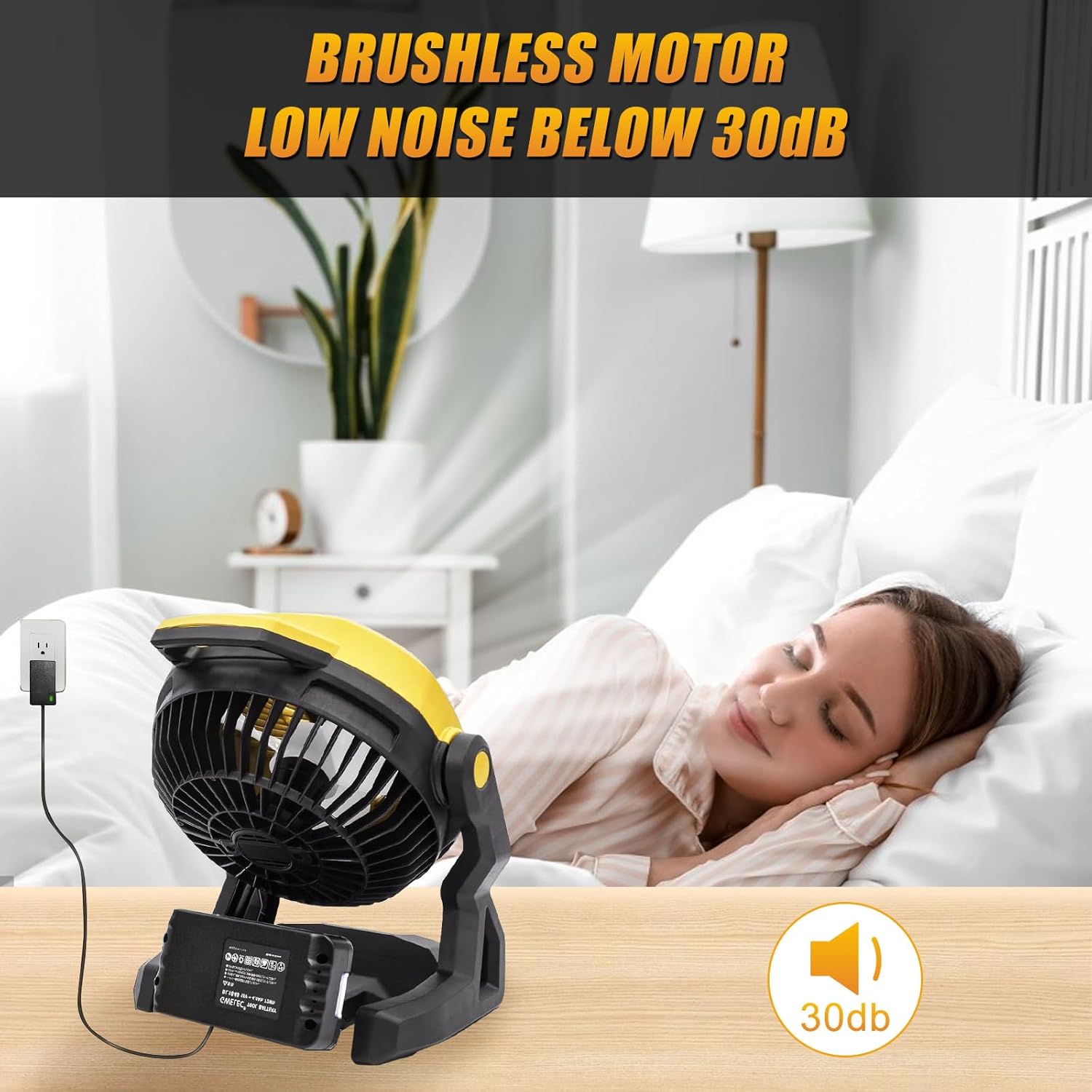 Battery Operated Fan for Dewalt 20V Max Battery, Cordless Camping Fan, Highest 650 CFM with AC Adapter, Variable Speed Battery Powered Fan, Low Noise Jobsite Fan, Hook for Hanging (Bare Tool Only)