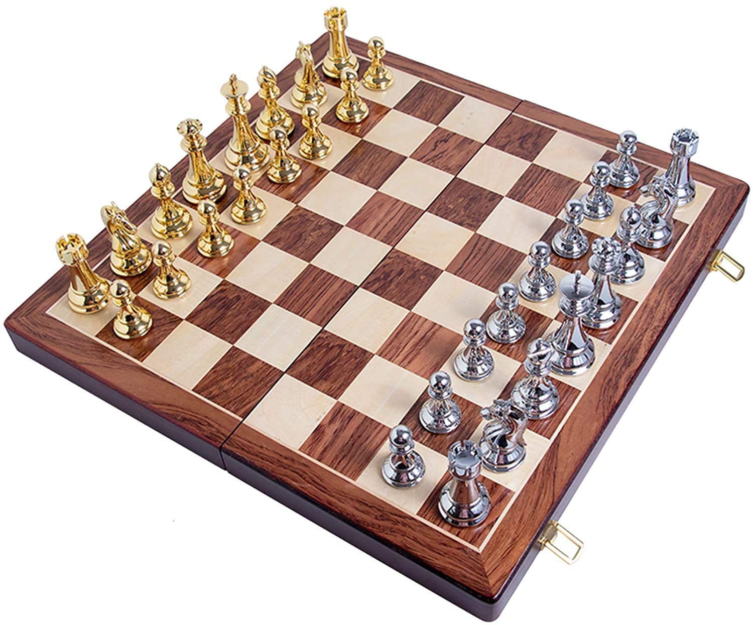 Buy Wooden Chess Set with Metal Chess Pieces Portable Travel Chess