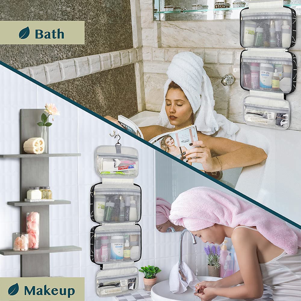 PAVILIA Neceser colgante de viaje para mujeres y hombres, organizador de cosméticos plegable, resistente al agua, accesorios de tocador, kit de artículos de tocador grande, Negro (Chevron), Talla