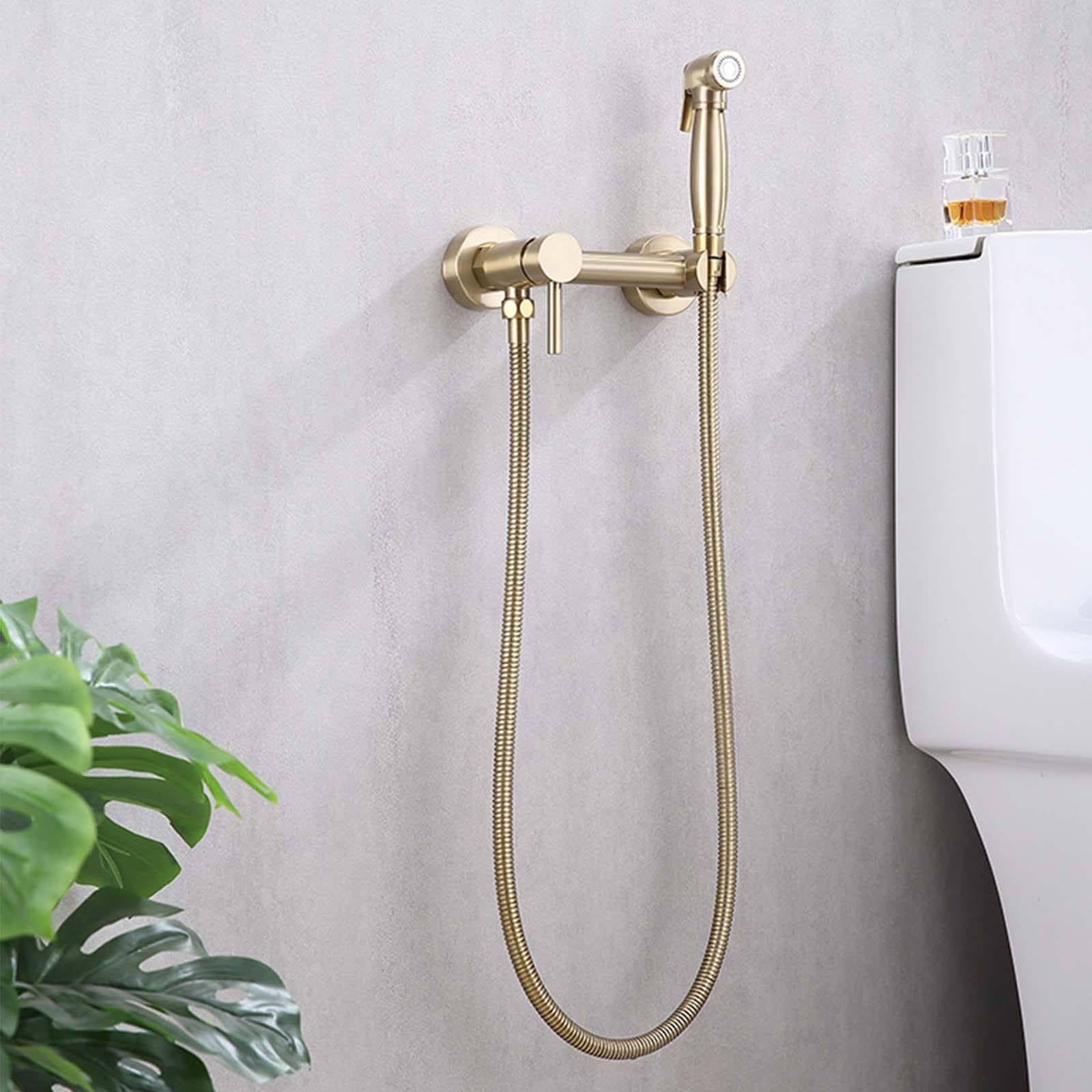 Ducha Bidet para WC Latón Ducha Bidet Caliente o Frío Ducha Higienica para WC con Manguera de Acero Inoxidable de 1,5 m Grifo Bidet para WC Simple Grifo WC para Limpieza de Bebé/Mujer