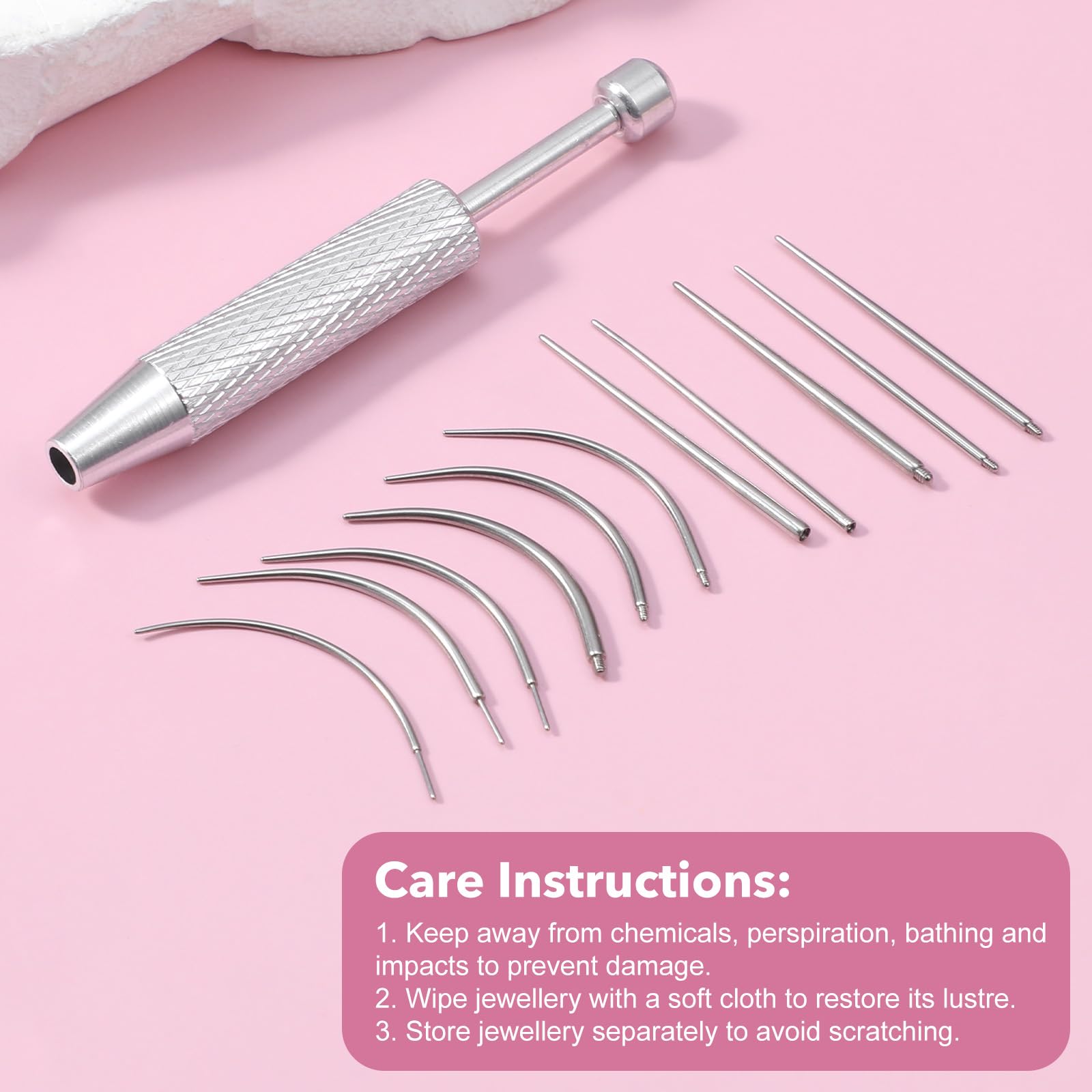Zestaw 12 igieł do piercingu i pęsety kulkowe 14G, 16G, 18G, 20G, 20 G, zaciski do piercingu bez gwintu wewnętrznego i zewnętrznego