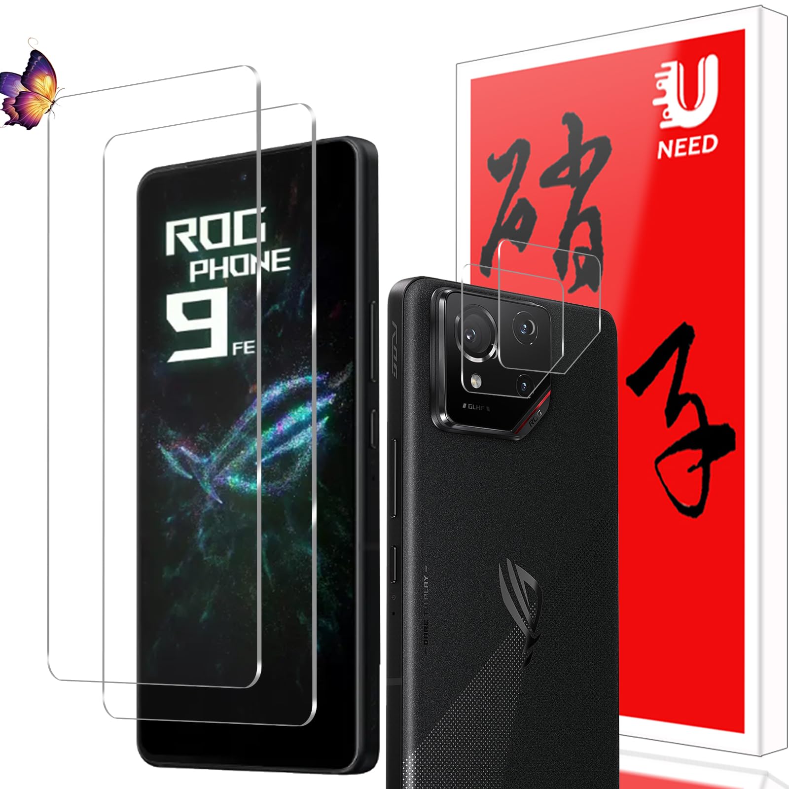 【2+2枚セット】ASUS ROG Phone 9/9 Pro ガラスフィルム（2枚）+カメラフィルム（2枚) ASUS ROG Phone 9/9 Pro 用の 保護フィルム 強化液晶保護フィルム ワンタッチ貼付け/気泡ゼロ/ケースと干渉せず/硬度9H/飛散防止/指紋防止