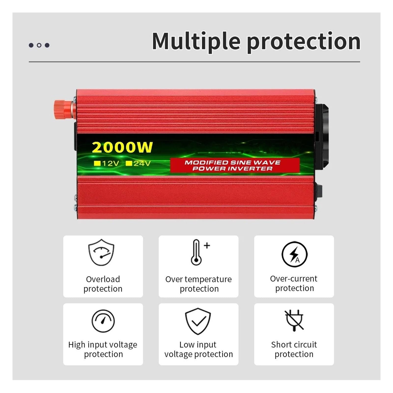 Inversor Onda Sinusoidal Modificada con Pantalla Voltaje 12 V CC A 220 V CA 600 W 1500 W 2500 W 3000 W Portátil(12V1500W50HZ UN)