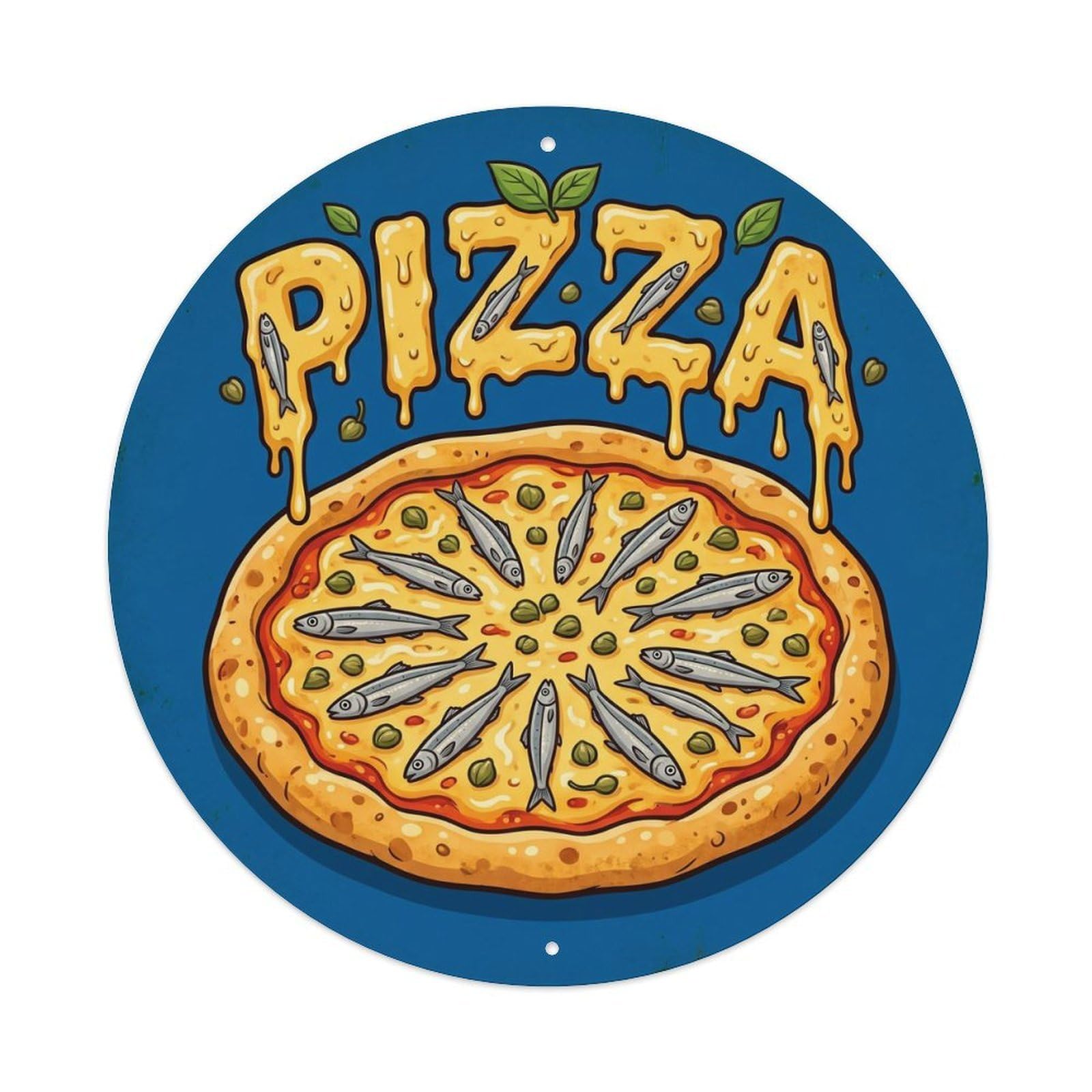 Huiyhb 8X8inch(20X20cm) Vintage Pizza Slice Anchovy Caper Metal Tin Sign