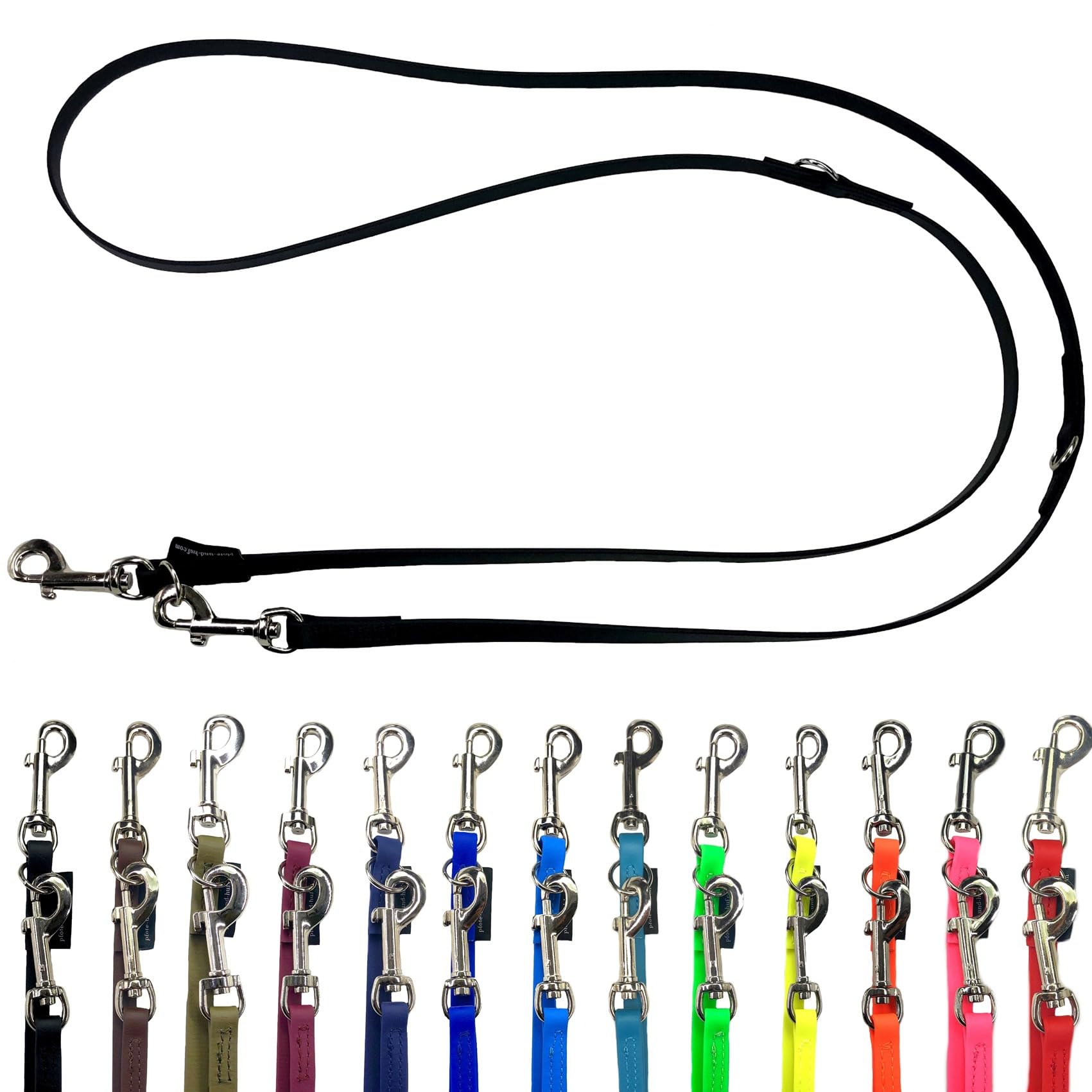 Biothane Hundeleine kleine Hunde/große Hunde verstellbar 2m / 2,40m / 2,80m / 3,50m / 5m SILBERNER Haken 9mm / 13m,m / 16mm (5m X 16mm, Schwarz)