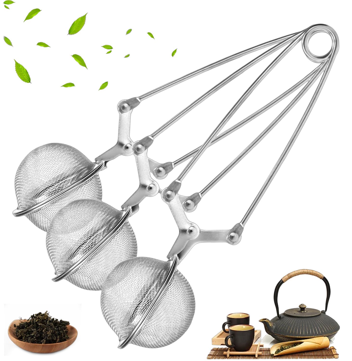 Juego de 3 pinzas de té de acero inoxidable, pinzas de malla fina, infusor de té con forma de bola de 4,5 cm de diámetro, para amantes del té, especias, placer