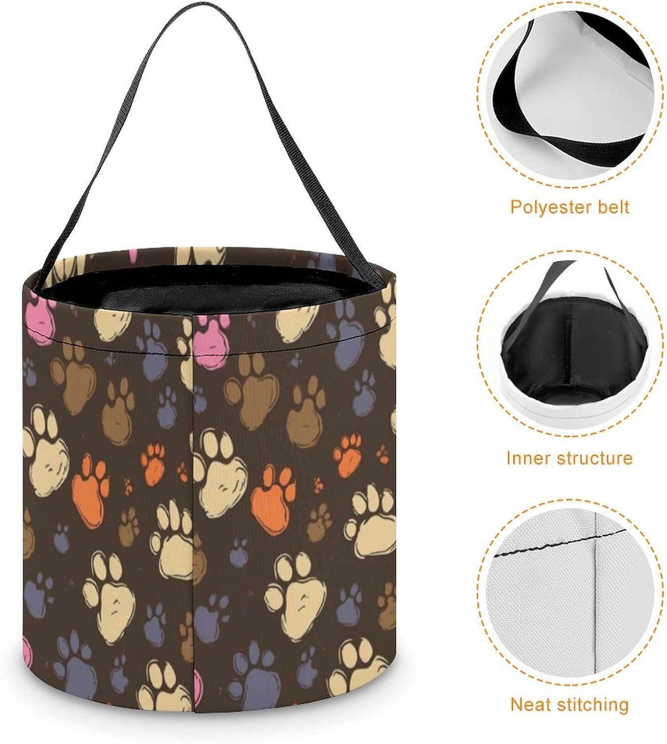 Candy Bucket Trick Or Treat Bag Dog Paws Print Printed Folding Candy Bucket Portable Foldable Reusable Candy Bucket Suitable for Various Festivals image 4
