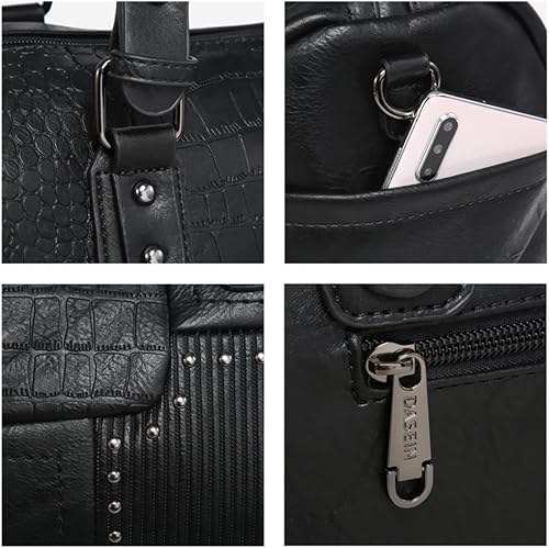 Miniatura 6 de Dasein Bolso para mujer de cuero vegano suave, diseño de barril, grande, tipo "hobo", con asa superior, bolso de trabajo, de mano, de hombro