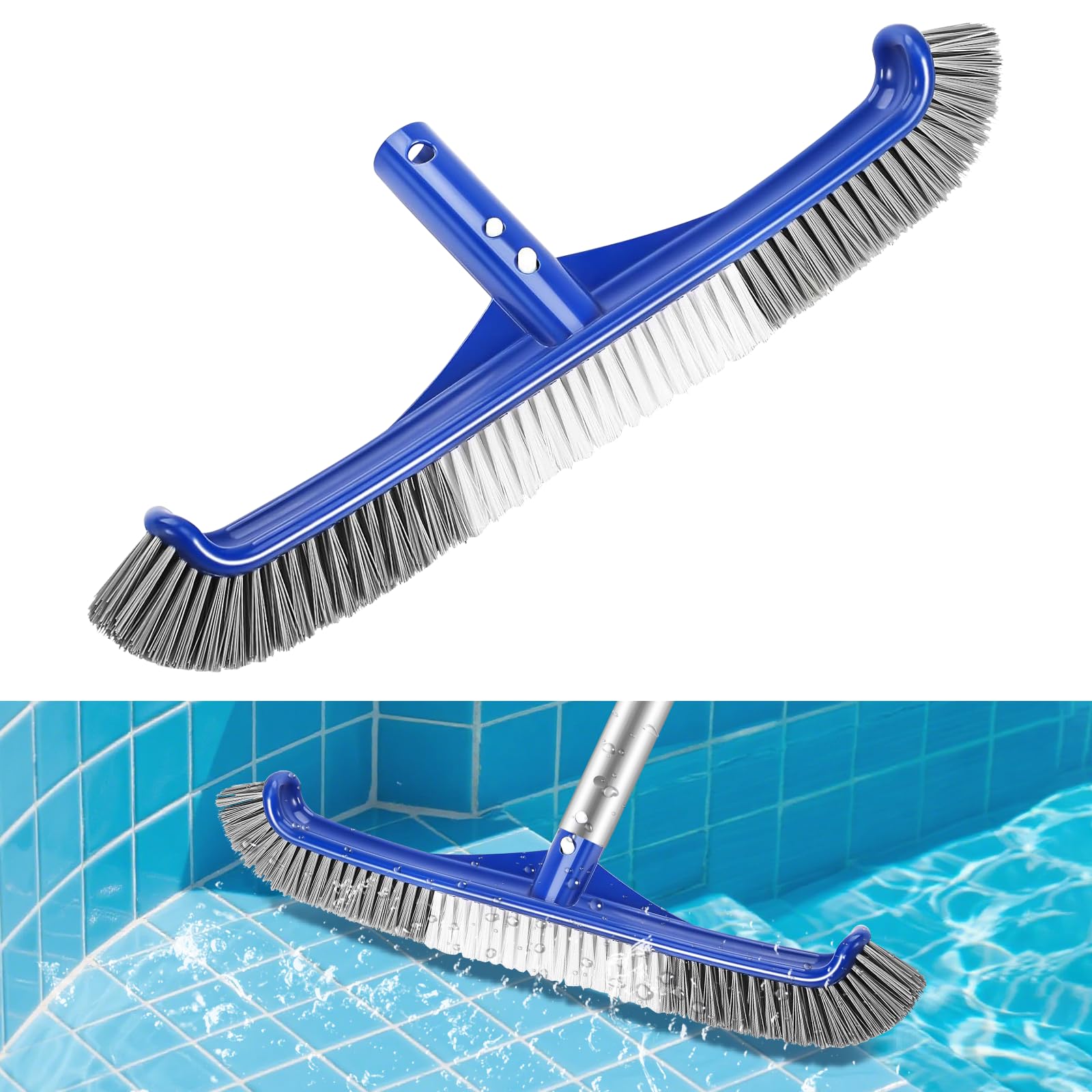 Cepillo para Piscina, 43CM Cabezal de Cepillo para Piscina, Cepillos Piscinas con Extremos Curvos Clip EZ Cerdas de Nylon, para Piscinas Azulejos, Suelos, Paredes