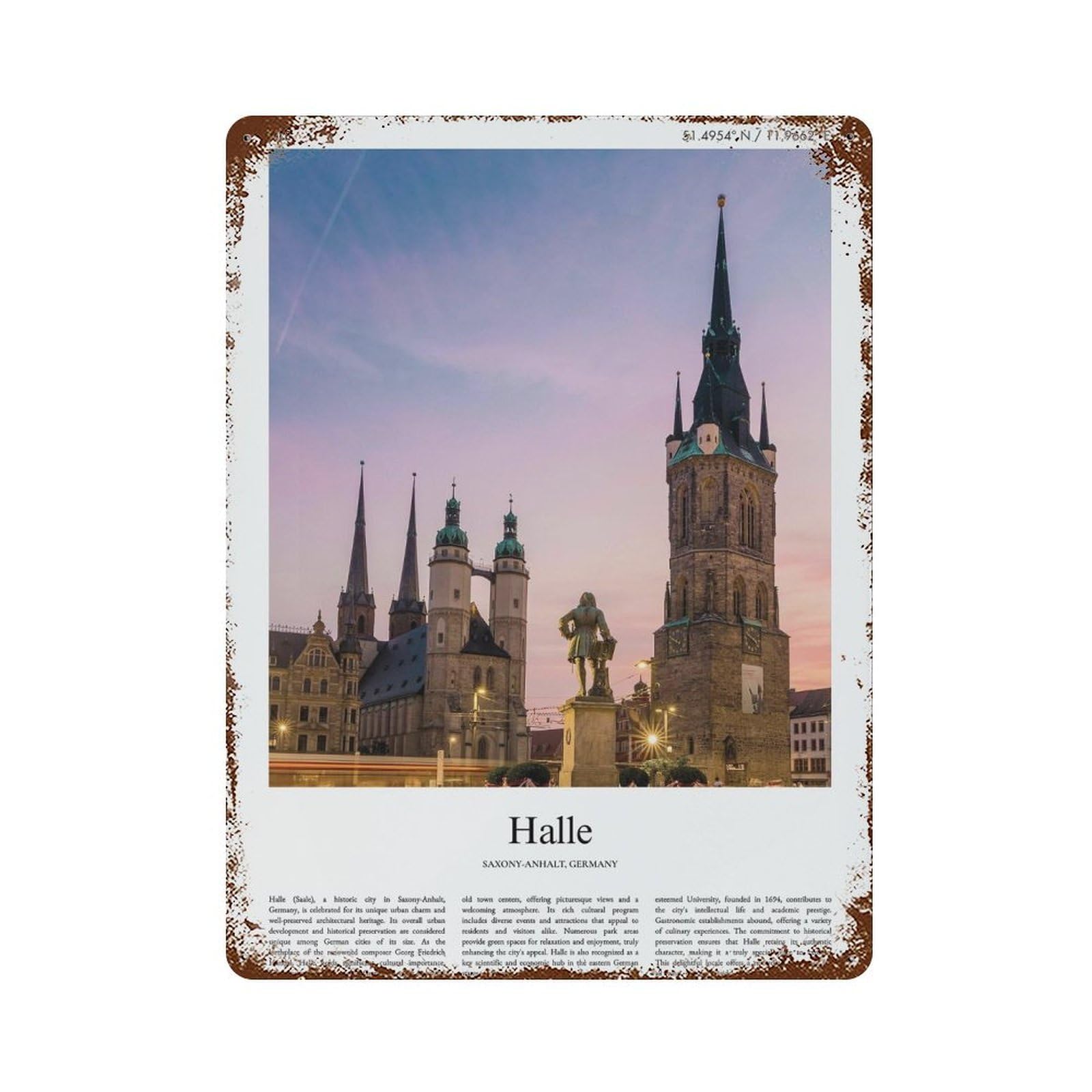 xiaoxiaoshen Halle Saxony-anhalt, Germany City Scenery Wall Decor Art Metal Tin Poster Modern Home Decor Art Home Bar Shop Decorations Vintage Sign 40x30cm