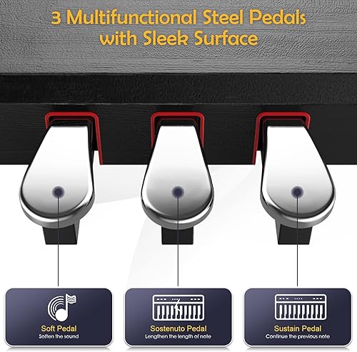 Miniatura 5 de Costzon Piano digital de 88 teclas, teclado eléctrico semipesado de tamaño completo con soporte para muebles, adaptador de corriente, triple pedal,