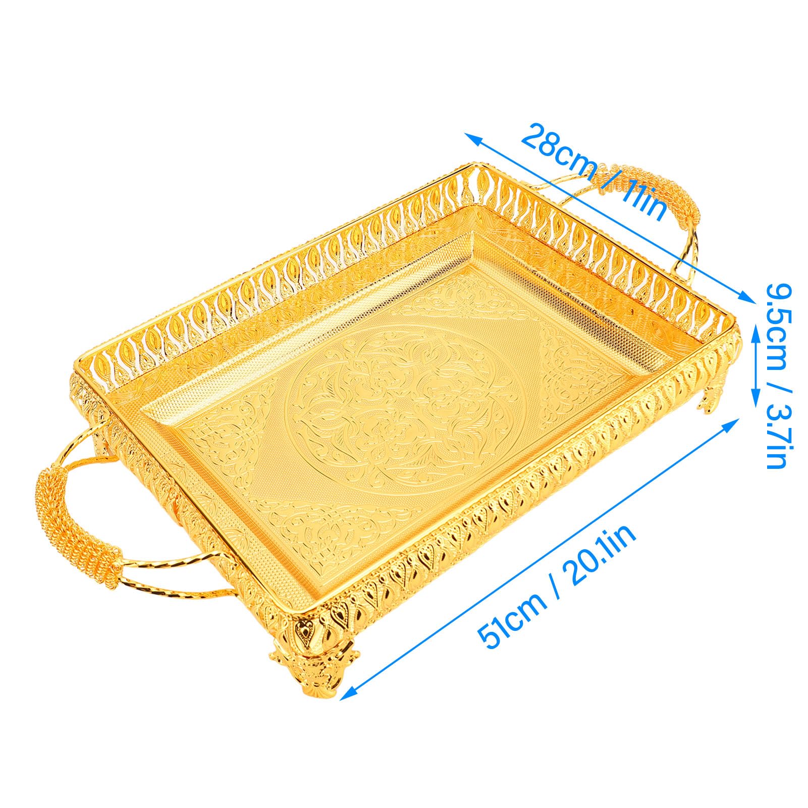 Dekoratives Serviertablett aus Metall, Großes Rechteckiges Goldenes Tablett Im Europäischen Stil, Retro-Serviertablett, Snack-Tablett für Food Snack Fruit Party Platte (20,1 X 11