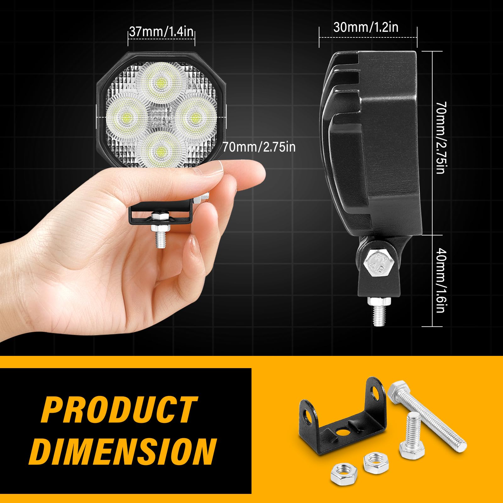 AUXTINGS 10 Piezas 7 cm Lámpara de Trabajo LED inundación,16W 1600 lúmenes | 6000K blanco Barra de luz LED vehículos todoterreno, camiones SUV 4x4 tractores y faros antiniebla,impermeable