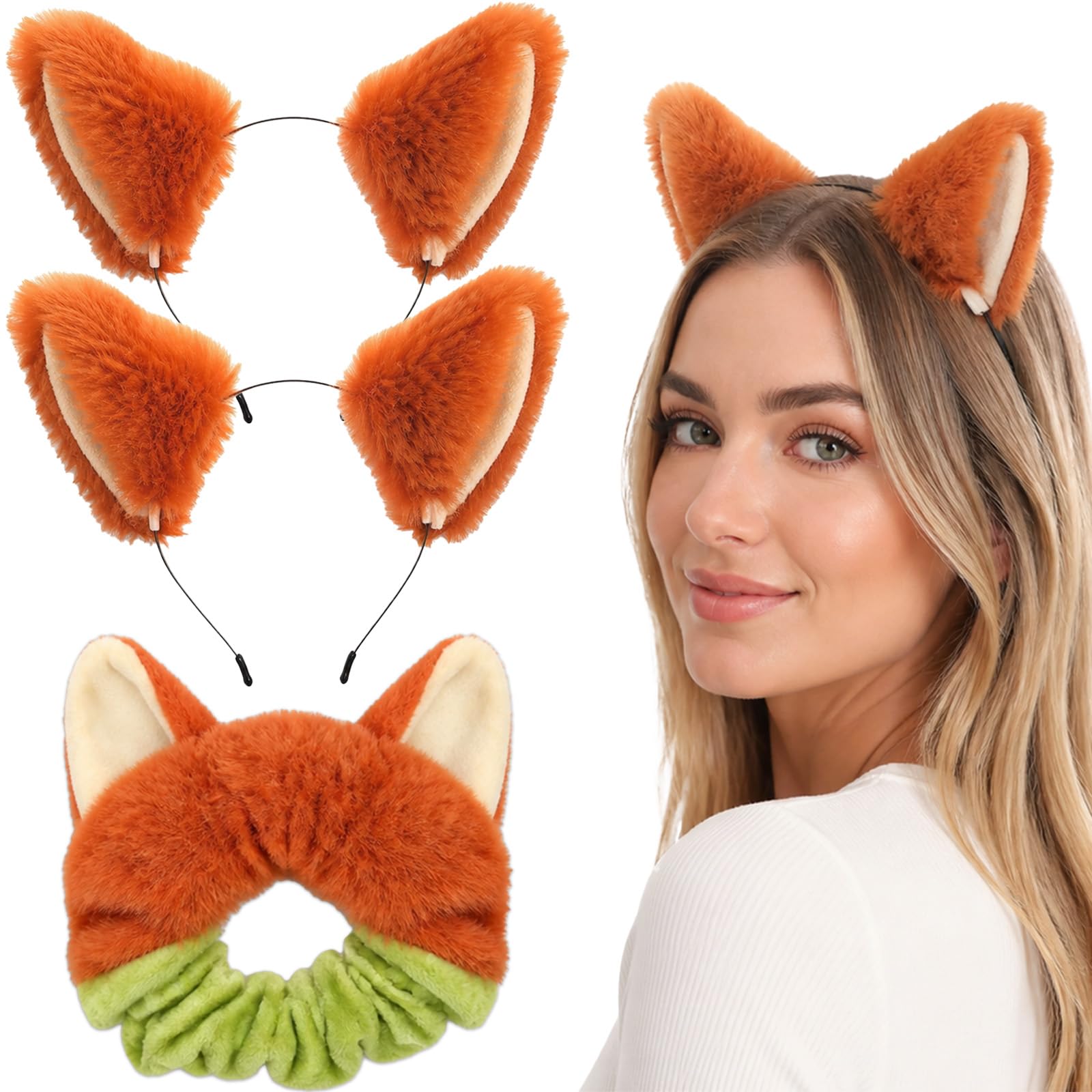3PCS Furry Fox Ears Headband Animal Ears Hair Hoop for Halloween Costume