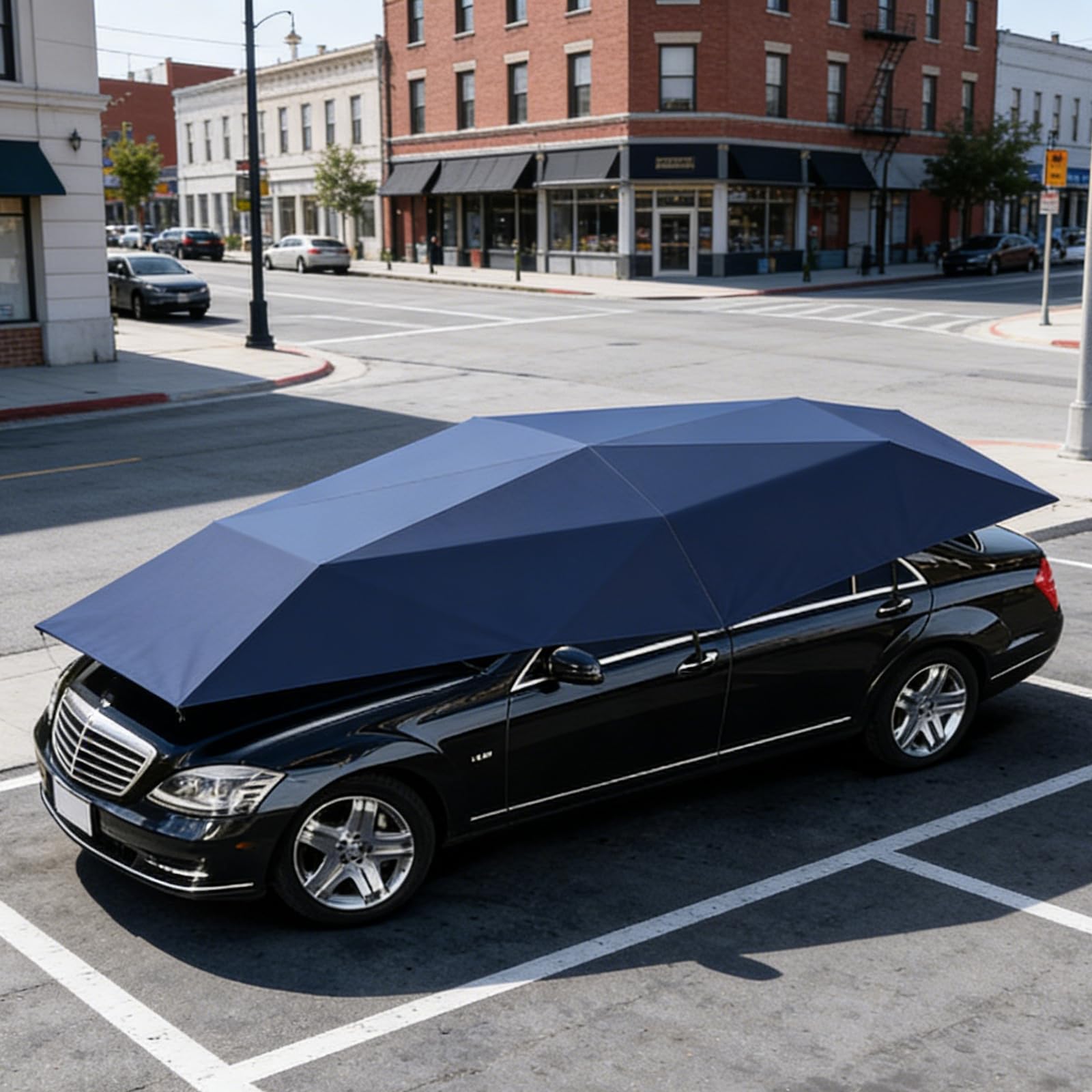 Anti-UV Car Awning Fully Automatic Car Umbrella Remote Control Retractable Carport Folding Portable Car Tent Sun Shade Shelter for SUV Sedan Blue-4.2 * 2.3m