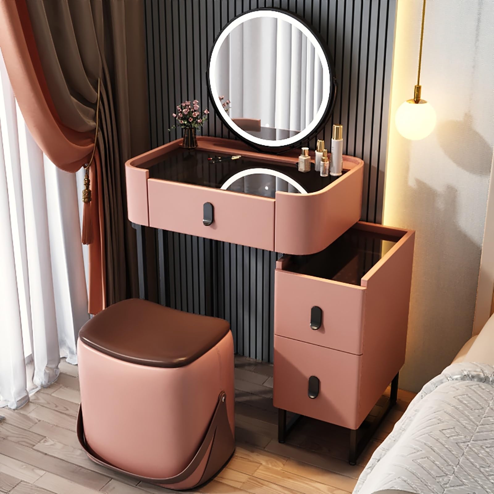 asdchZen White Vanity Desk With Adjustable Brightness Mirror-Stylish Wooden Makeup Table For Girls & Women-Perfect For Bedroom & Dressing Room Nization