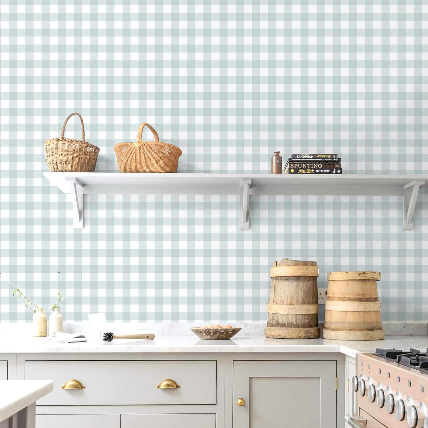Cohoo Home Blue Plaid Peel and Stick Wallpaper Boho Plaid Contact Paper for Cabinet Blue Checkered Gingham Contact Paper Self Adhesive Removable Wallpaper Bathroom Nursery Waterproof 17.3inW 78.7inL