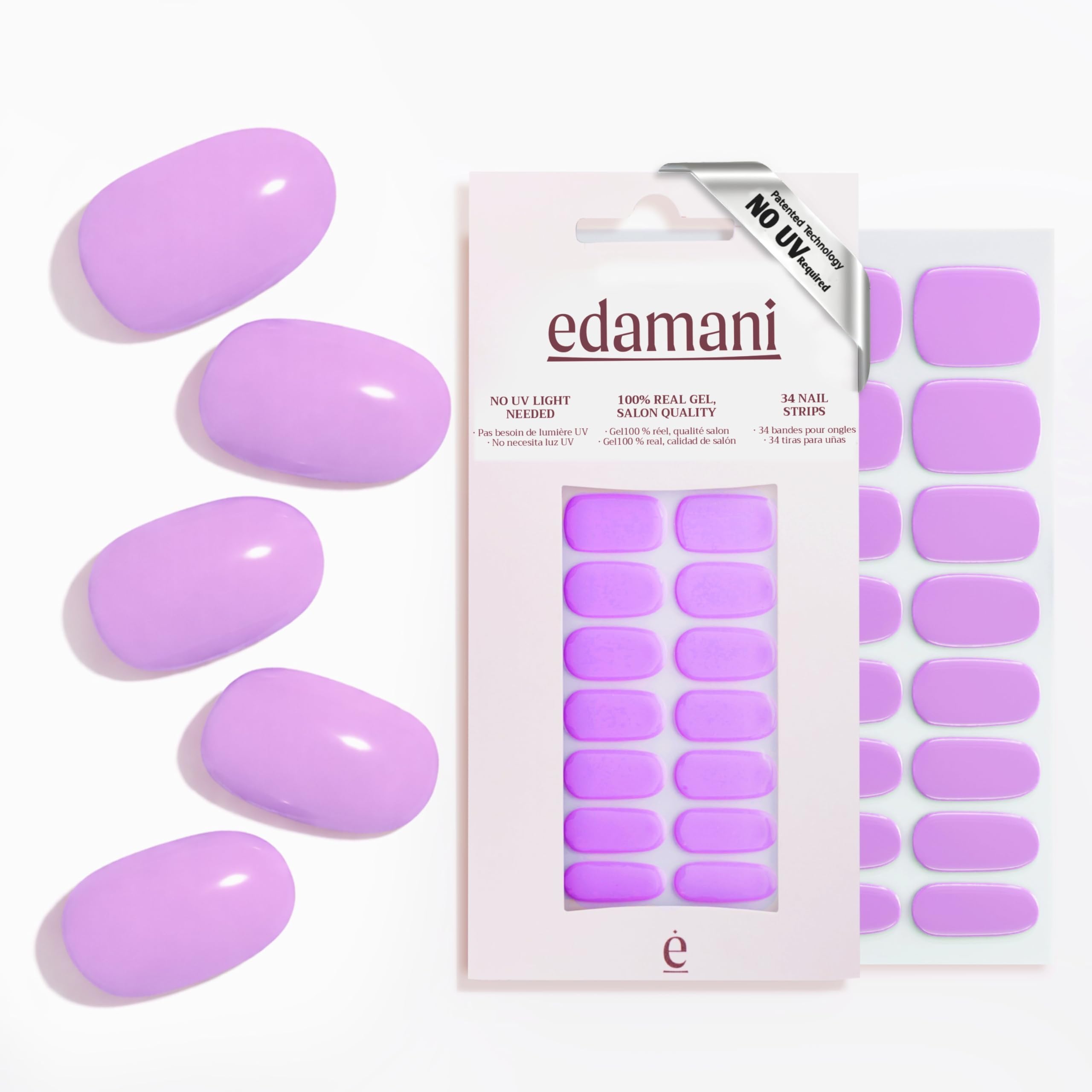 edamani 34 Piece Fully Cured Gel Nail Strips With No UV Light Needed, 14+ Days Gel Nail Polish Stickers, Salon Quality, Easy to Apply & Remove – Toxin