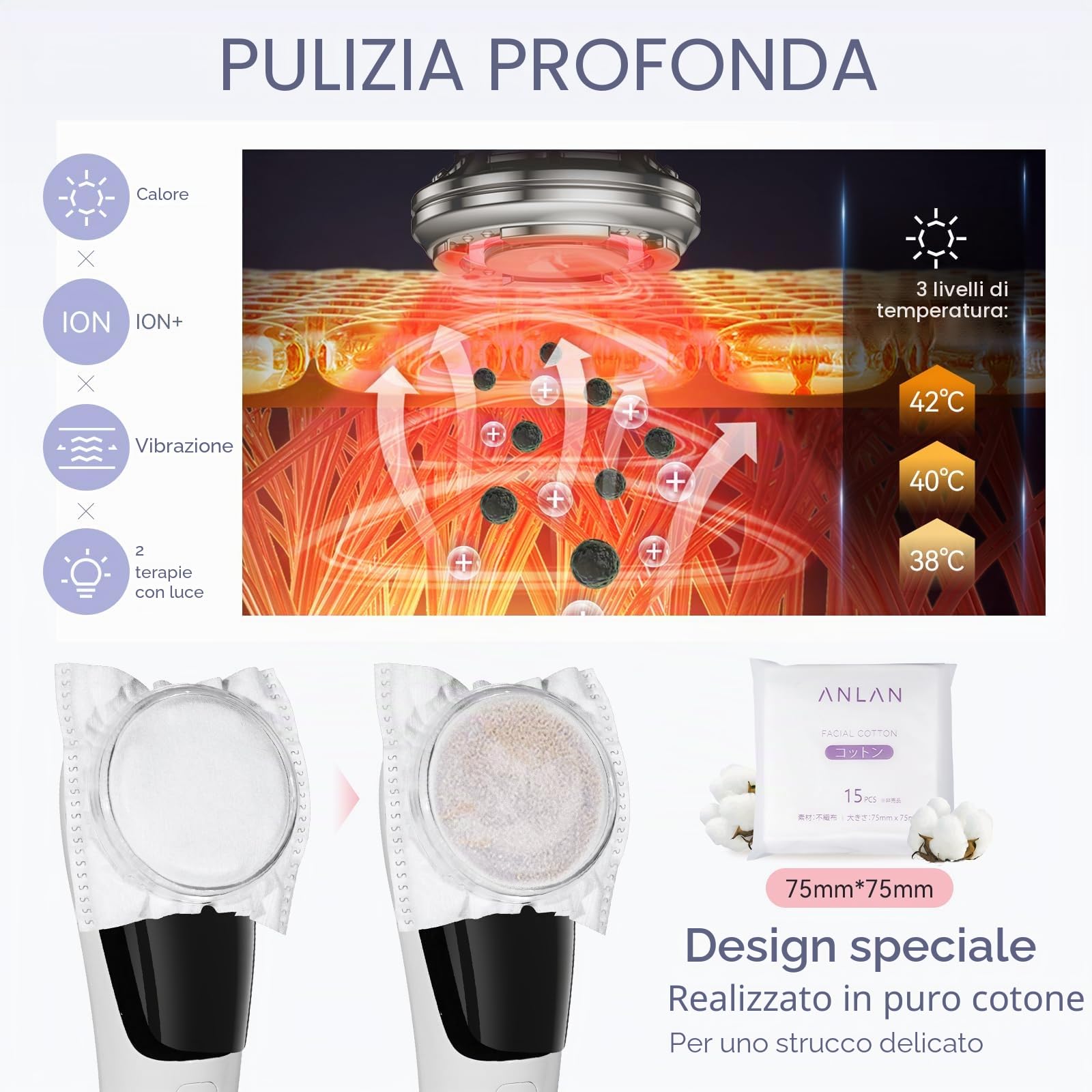 ANLAN Massaggiatore Viso Multifunzionale Antirughe di Bellezza, Rossa e Blu Calda e Fredda massaggio facciale, Pulizia Profonda Anti-età Rassodamento e Lifting