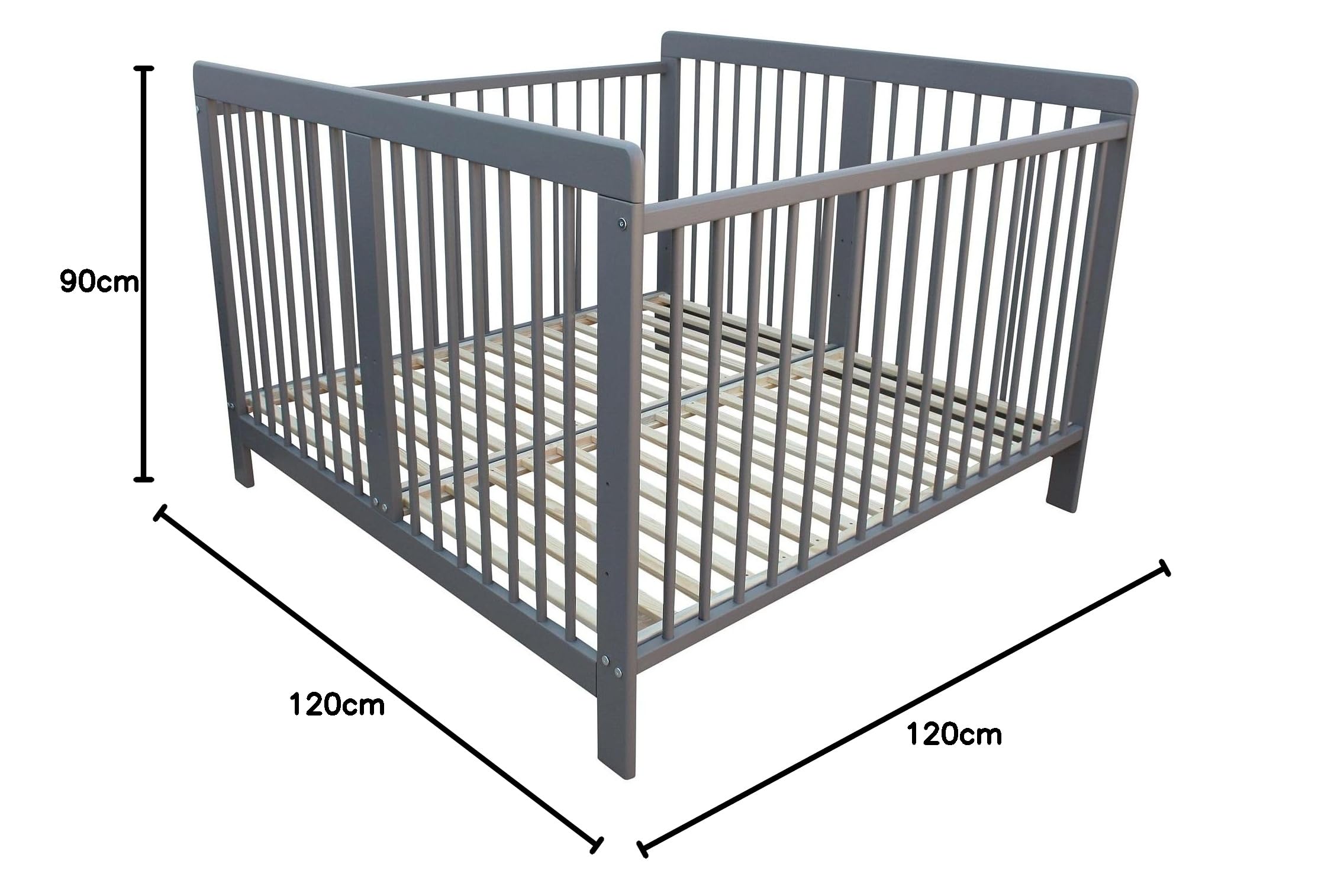 Kinderbett für Zwillinge Zwillingsbett Doppelbett 2in1 massiv grau mit 2 Matratzen 120x120cm und Trenngitter