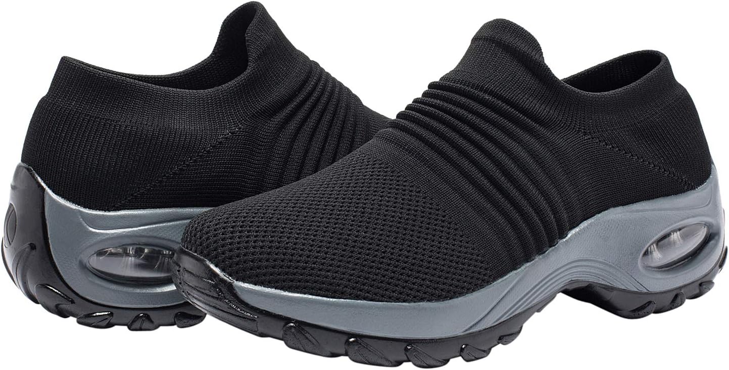 GZTEESER Walking Shoes for Women - Comfortable Slip on Nurse Mates Shoes Plantar Fasciitis Shoes Slip Resistant Womens Work Shoes Platform Sneakers Black Size 9.5