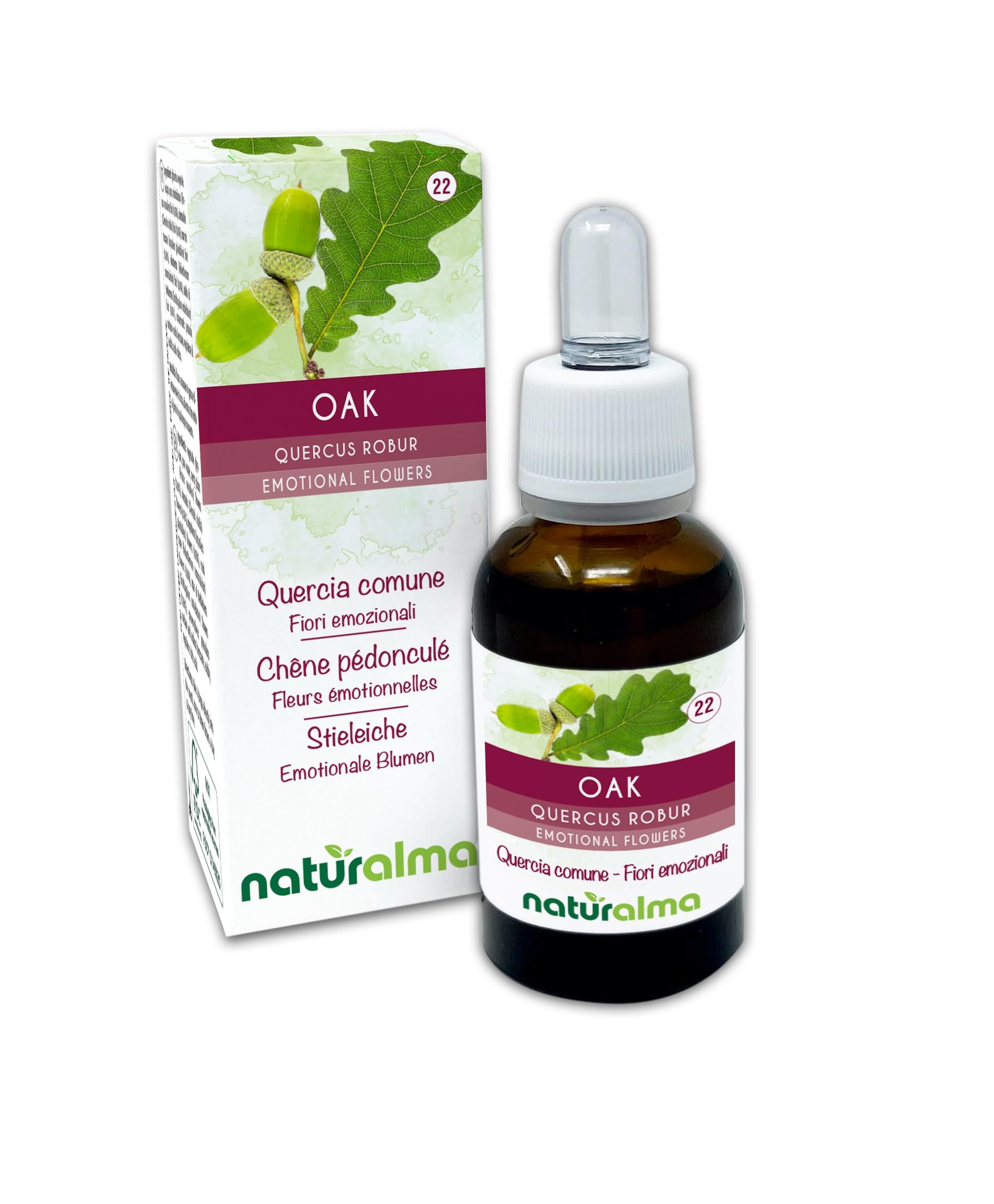 Oak o Roble común (Quercus robur var. pedunculata) Flores emocionales o Flores de Bach Naturalma - Gotas 30 ml - Extracto líquido sin alcohol - Esencias florales - Vegano