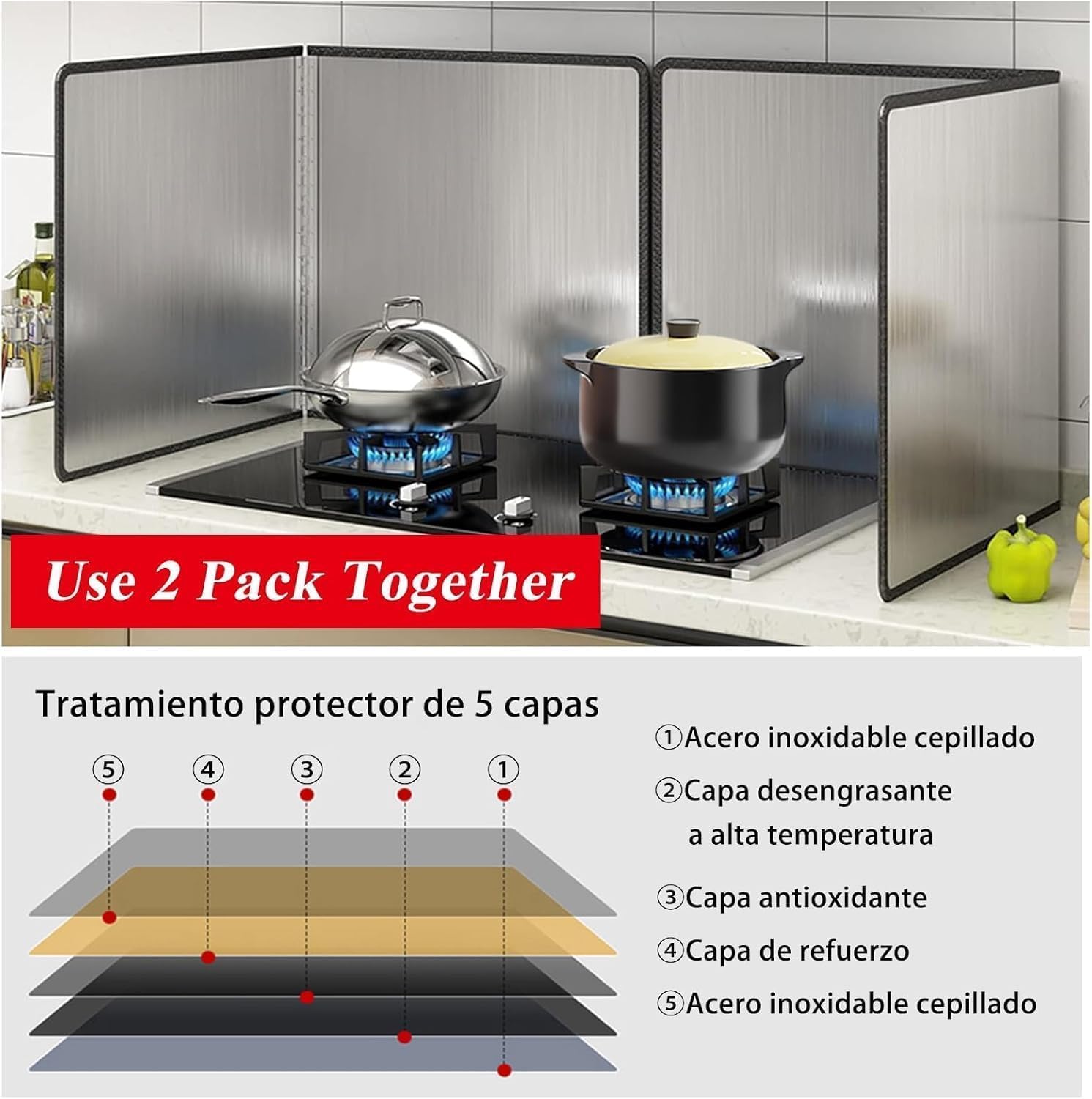 2 Sided Foldable Stainless Steel Splatter Guard, Steel Grease Splatter Guard 2 Pieces, Cooktop Oil Baffle, Oil Splatter Screens for Frying