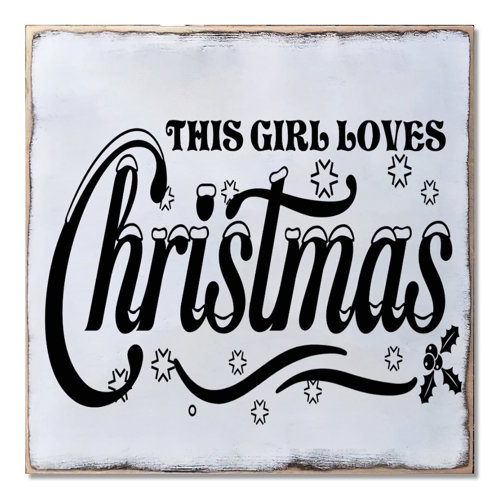Panneau de Noël en bois This Girl Loves Christmas pour décoration extérieure 40cm