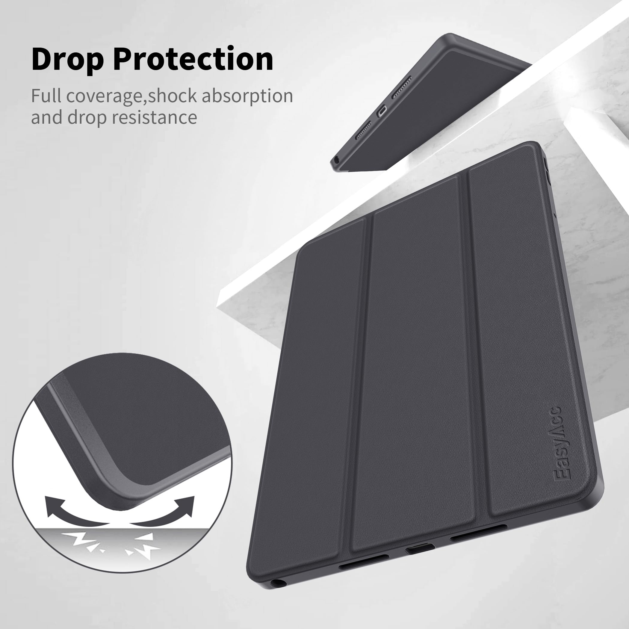 EasyAcc - Custodia per Lenovo Idea Tab, tablet da 11 pollici 2025 con supporto per penna TB-336ZU TB-336FU, ultra sottile con funzione di supporto, custodia in PU in pelle slim (Grigio scuro)