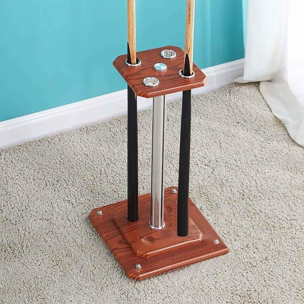 Freestanding Solid Wood Pool Cue Rack - Holds 4 Cues, Billiard Cue Storage for Home, Game Rooms & Clubs - Stylish Blue Finish (30x55x20cm)