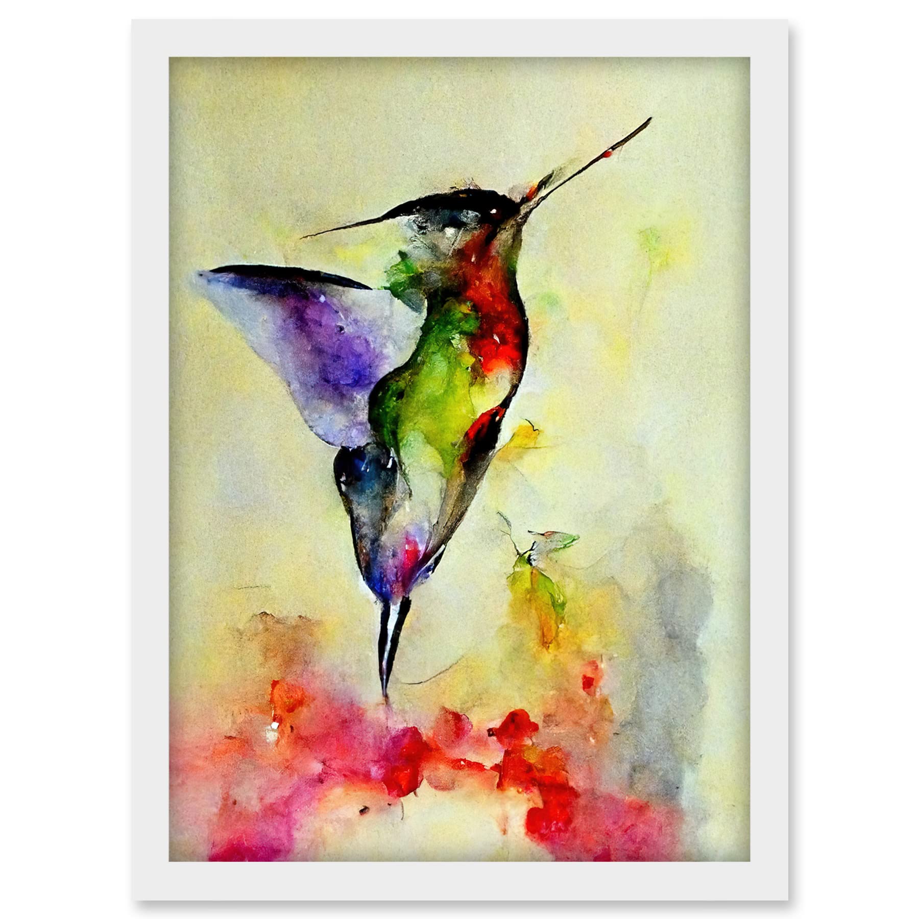 Doppelganger33 LTD Elegant Hummingbird Abstract Watercolour Artwork Framed A3 Wall Art Print
